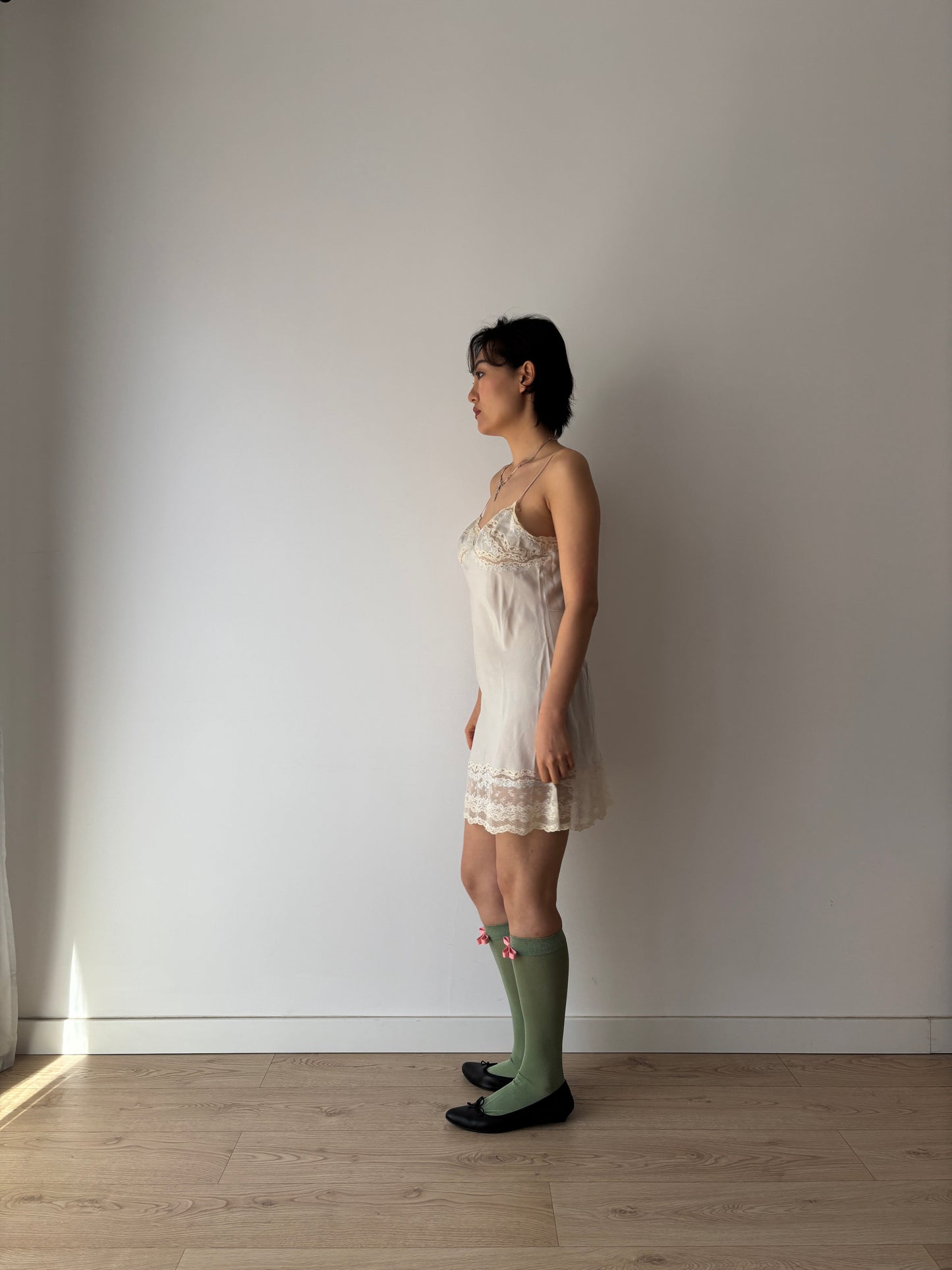 1930s Blue Lace Silk Camisole Slip Dress, Embroidered Lingerie