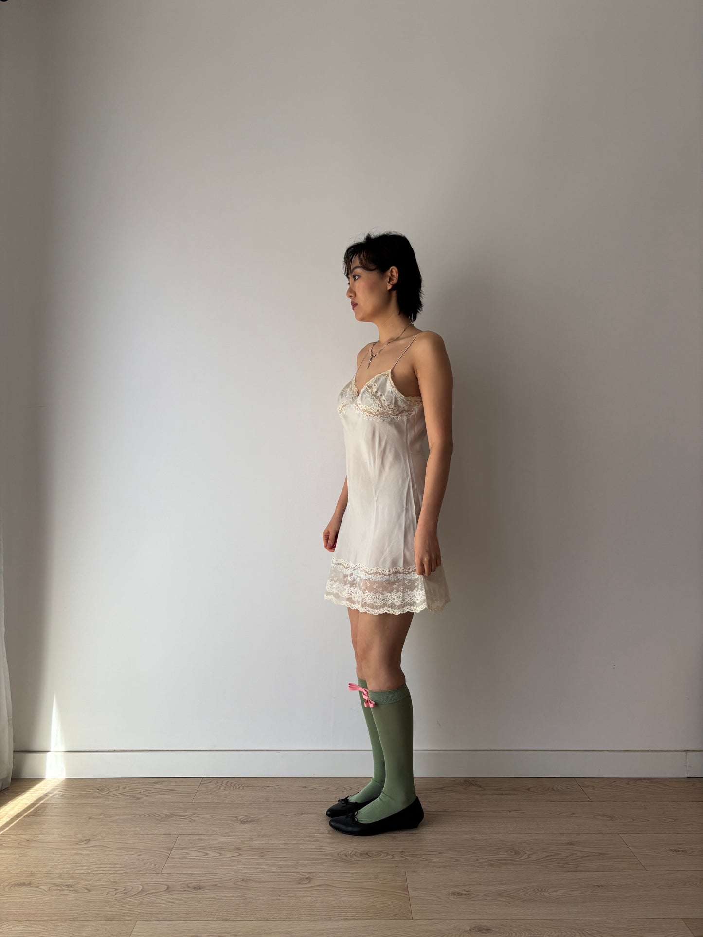 1930s Blue Lace Silk Camisole Slip Dress, Embroidered Lingerie