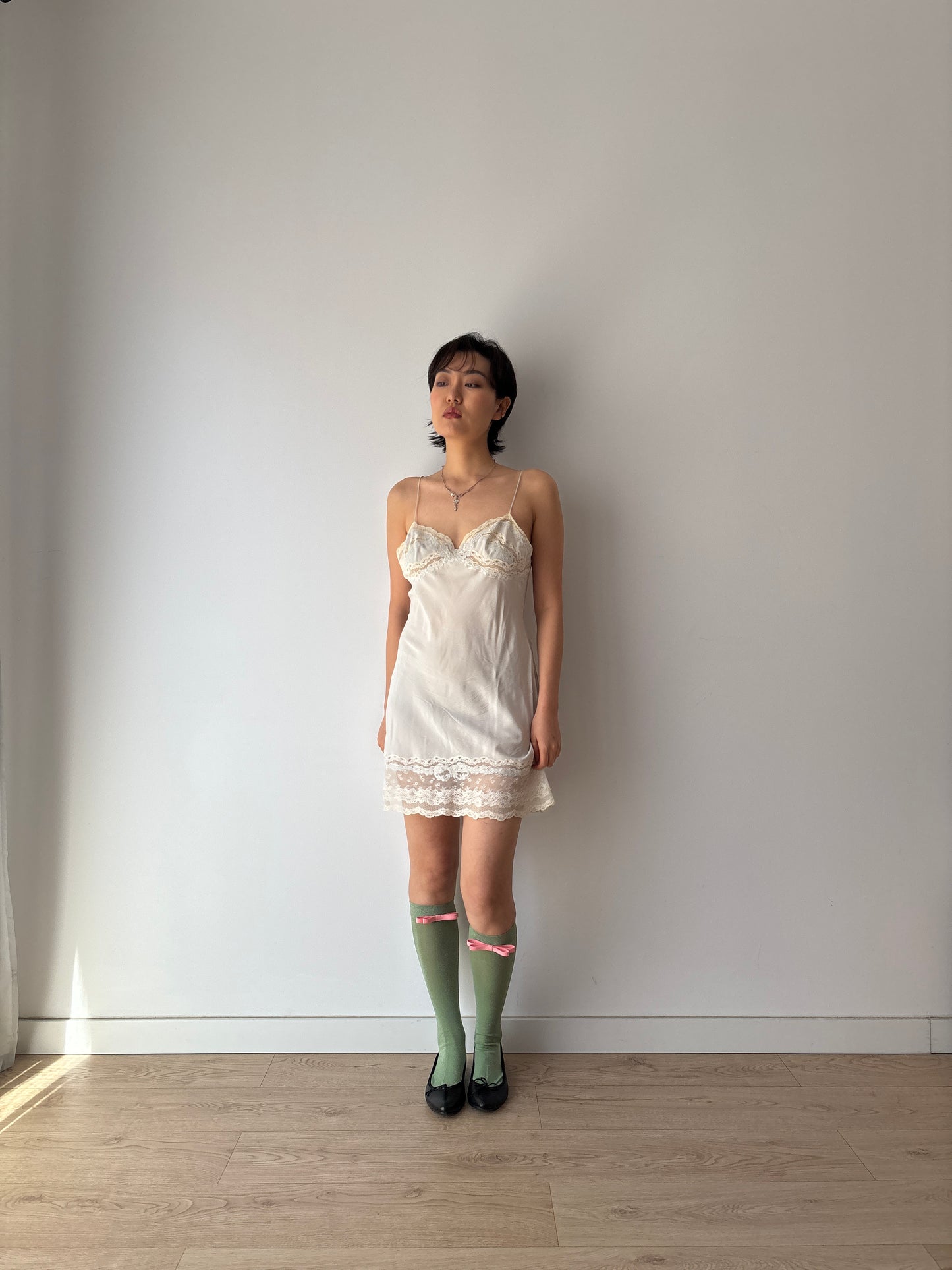 1930s Blue Lace Silk Camisole Slip Dress, Embroidered Lingerie