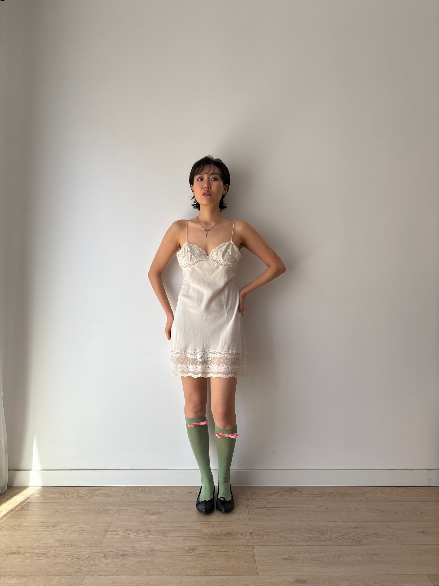 1930s Blue Lace Silk Camisole Slip Dress, Embroidered Lingerie