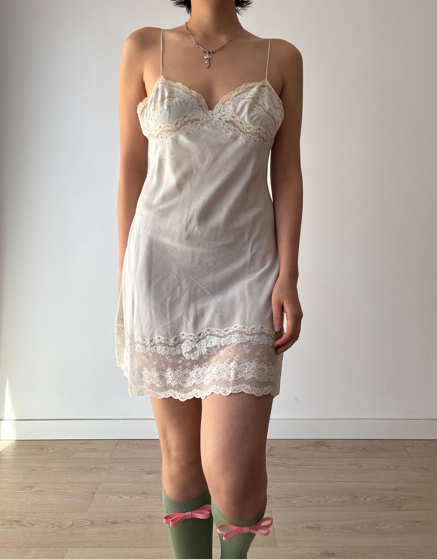 1930s Blue Lace Silk Camisole Slip Dress, Embroidered Lingerie