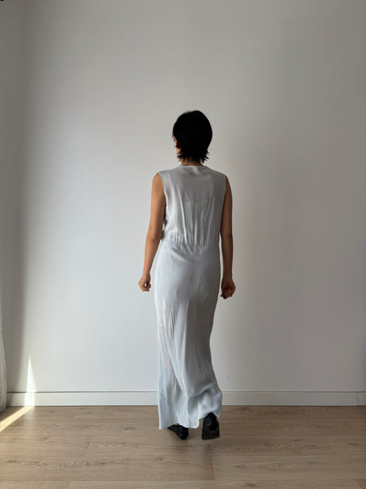 1930s Bias Cut Silk Crepe Gown in Blue