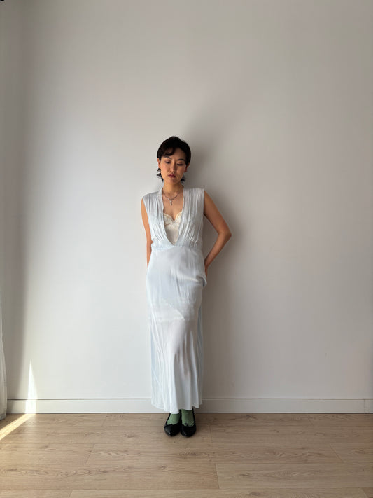 1930s Bias Cut Silk Crepe Gown in Blue