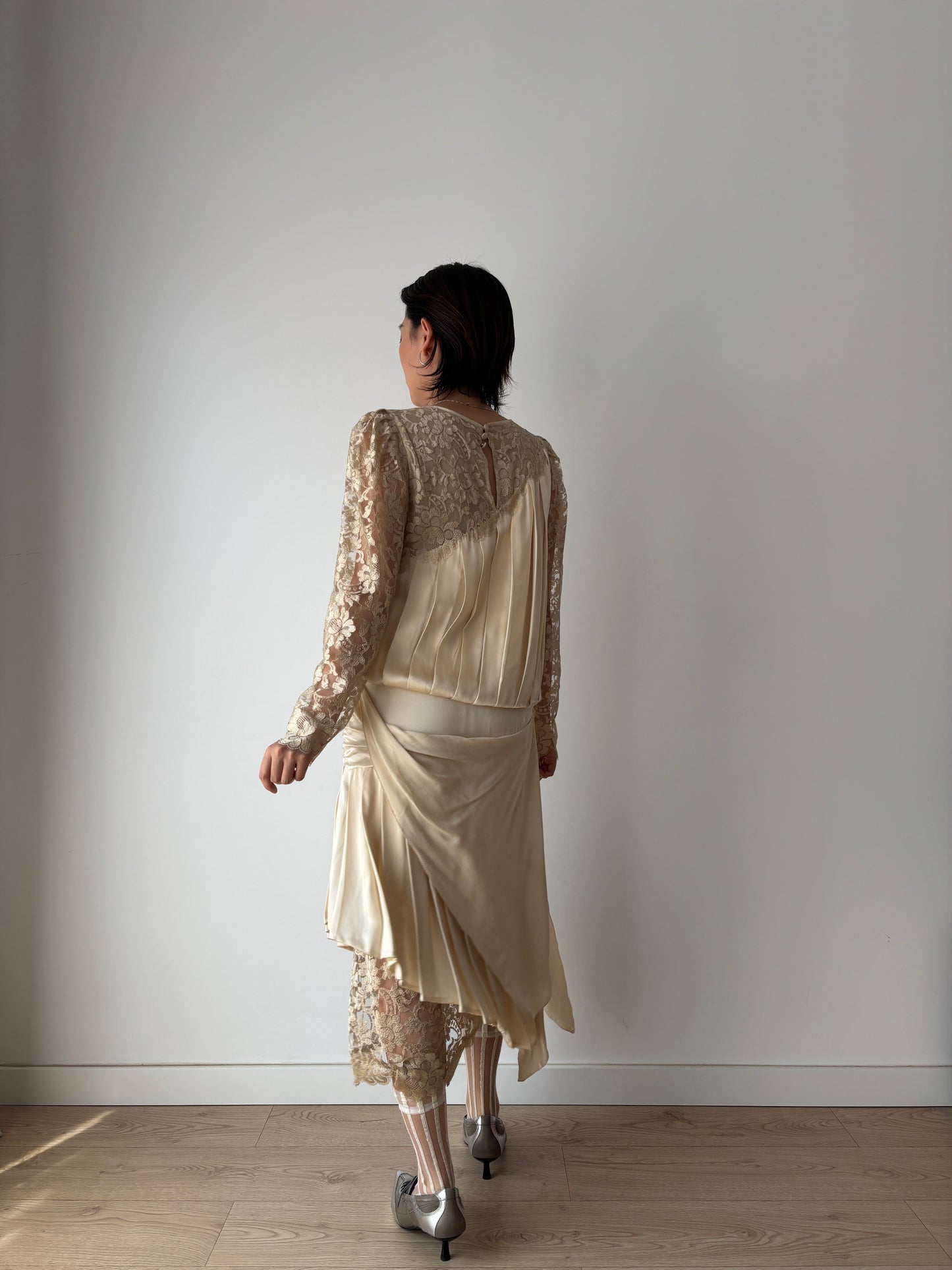 1920s Rare Art Deco Gatsby Bridal Pure Silk Lace Dress, 1930s Hollywood Maxi Event Dress