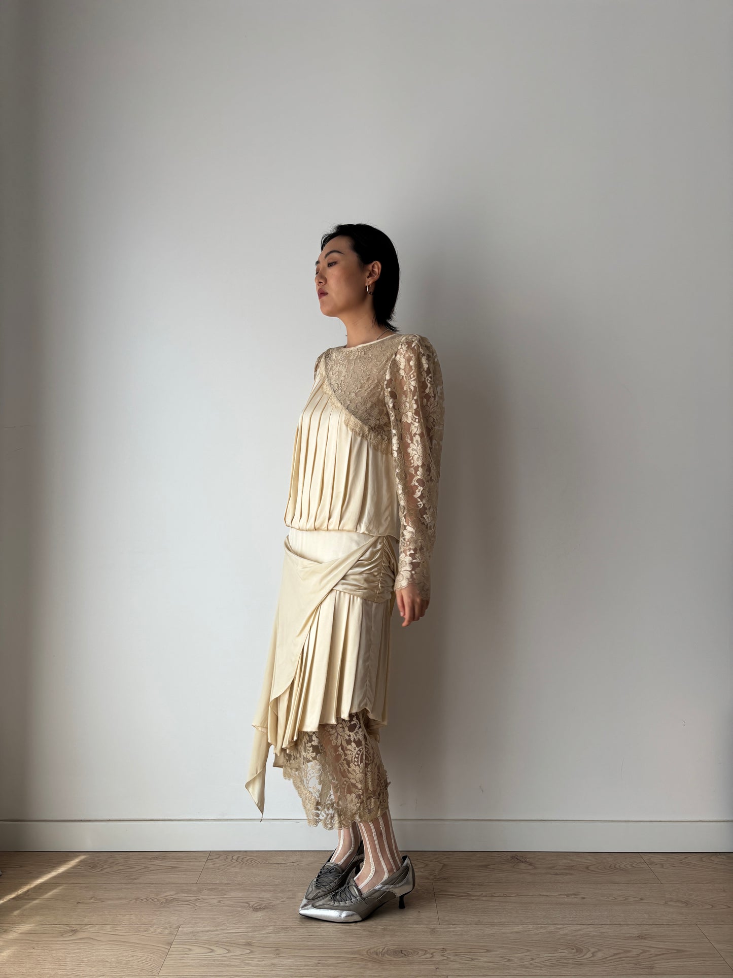 1920s Rare Art Deco Gatsby Bridal Pure Silk Lace Dress, 1930s Hollywood Maxi Event Dress