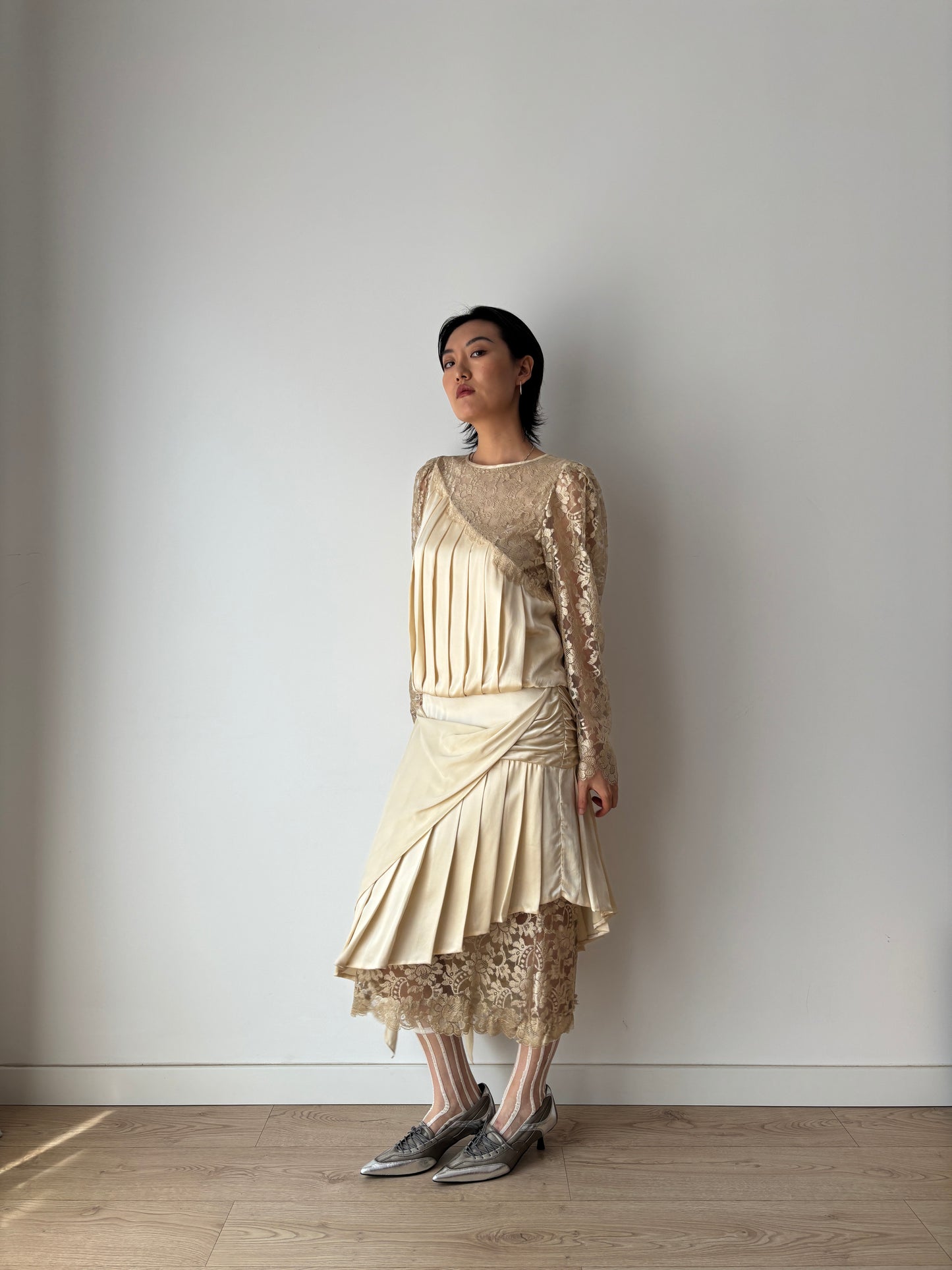 1920s Rare Art Deco Gatsby Bridal Pure Silk Lace Dress, 1930s Hollywood Maxi Event Dress