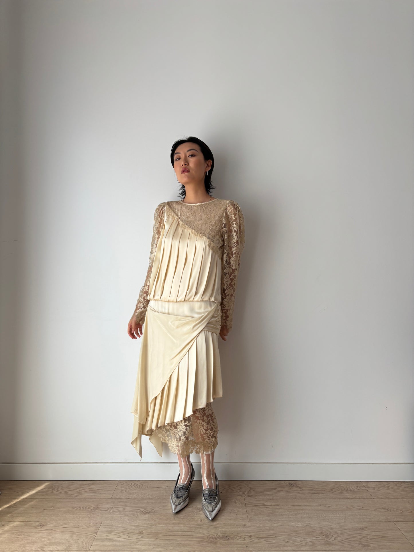 1920s Rare Art Deco Gatsby Bridal Pure Silk Lace Dress, 1930s Hollywood Maxi Event Dress