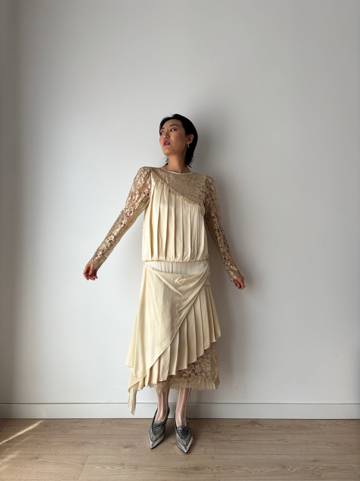 1920s Rare Art Deco Gatsby Bridal Pure Silk Lace Dress, 1930s Hollywood Maxi Event Dress