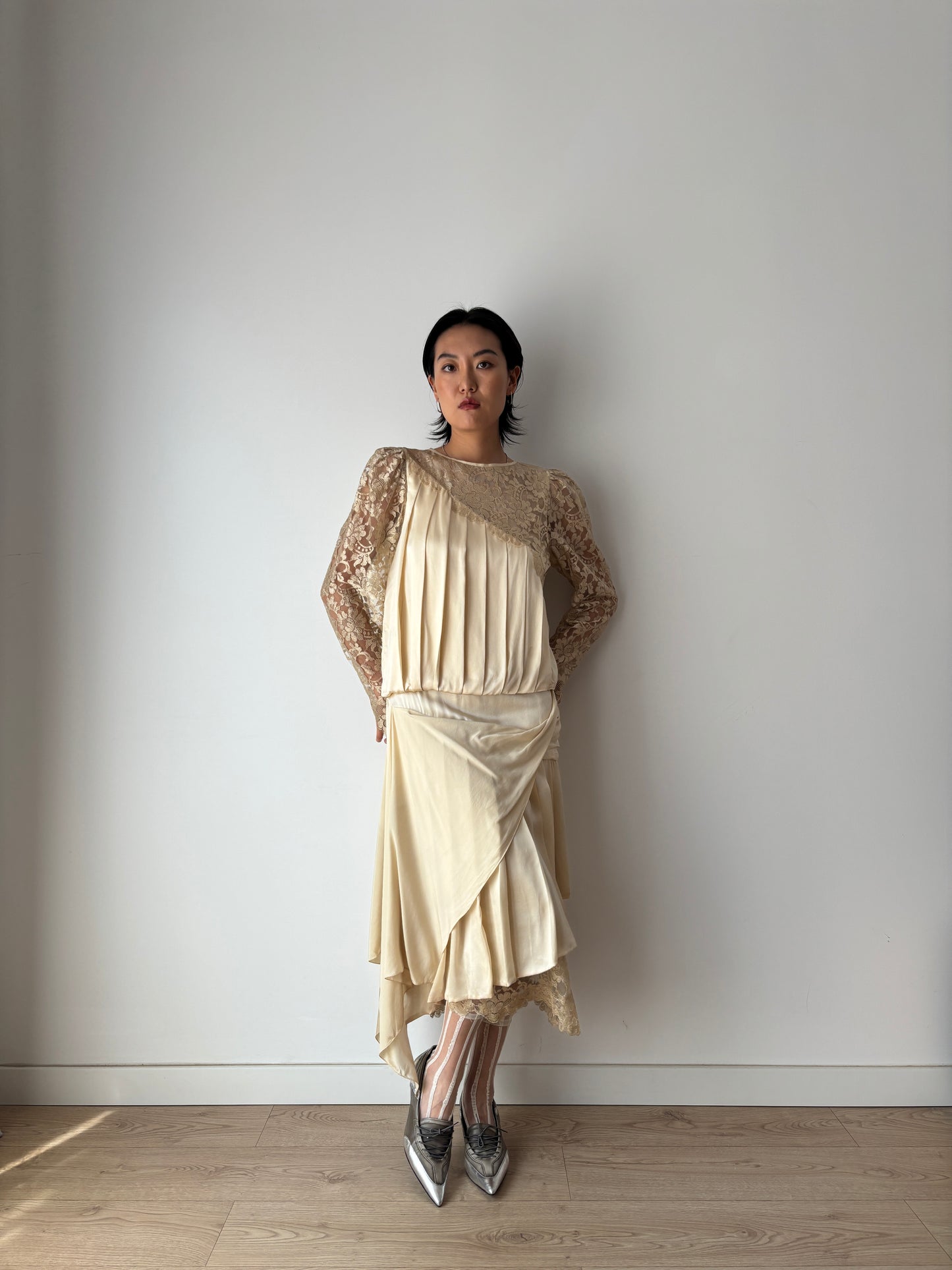 1920s Rare Art Deco Gatsby Bridal Pure Silk Lace Dress, 1930s Hollywood Maxi Event Dress