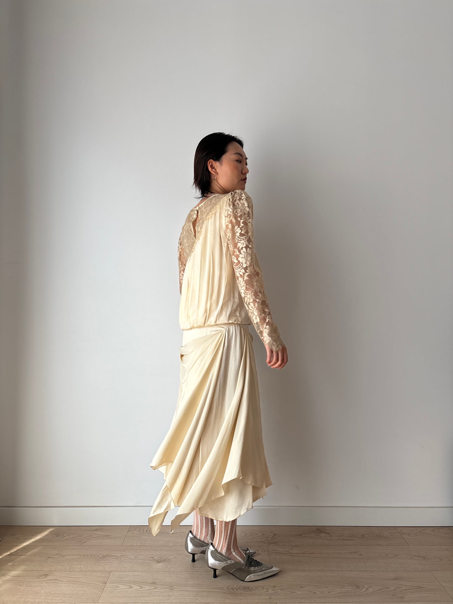 1920s Rare Art Deco Gatsby Bridal Pure Silk Lace Dress, 1930s Hollywood Maxi Event Dress