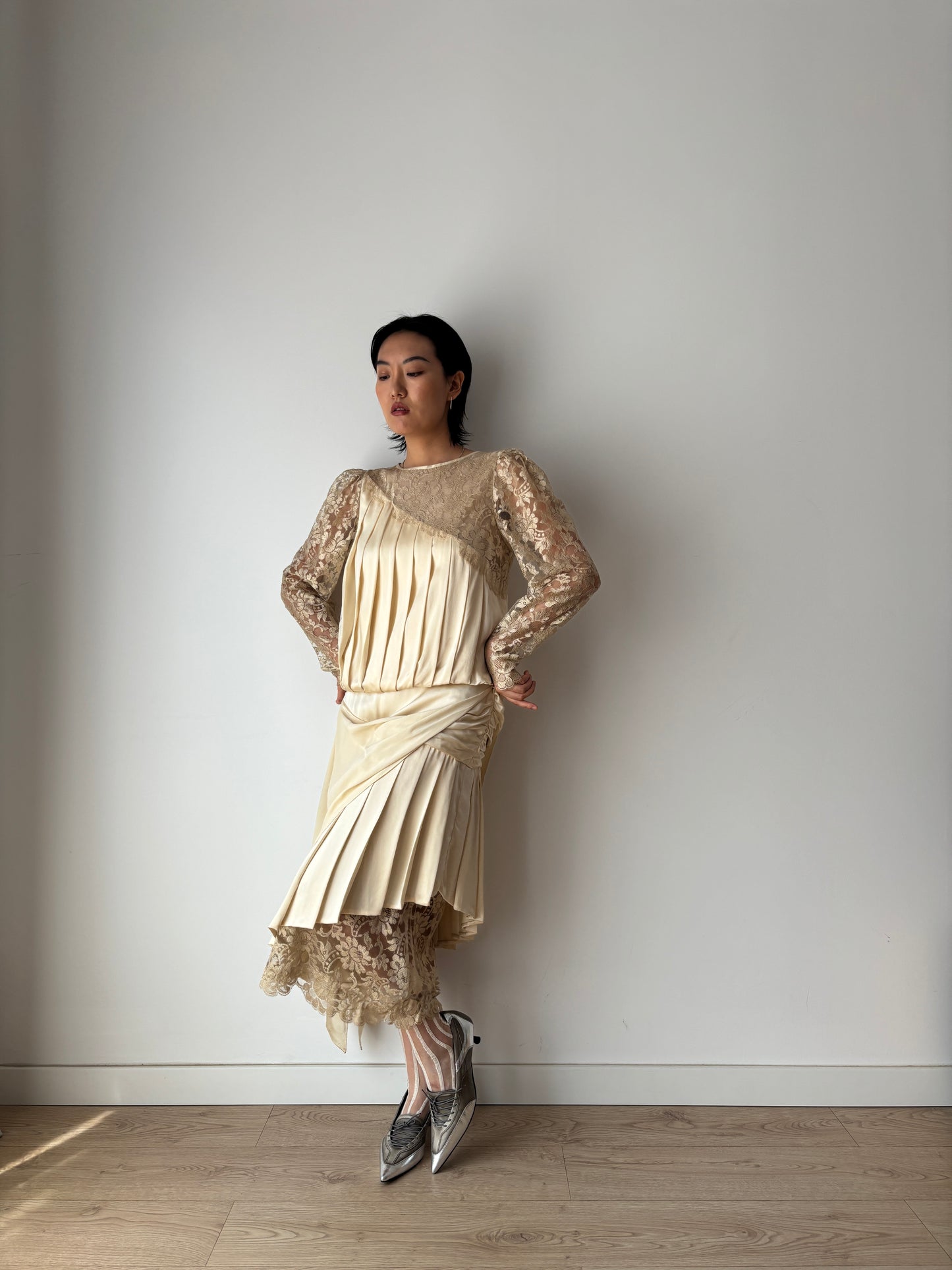 1920s Rare Art Deco Gatsby Bridal Pure Silk Lace Dress, 1930s Hollywood Maxi Event Dress