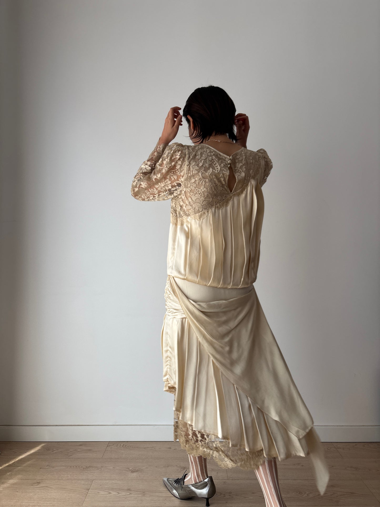 1920s Rare Art Deco Gatsby Bridal Pure Silk Lace Dress, 1930s Hollywood Maxi Event Dress