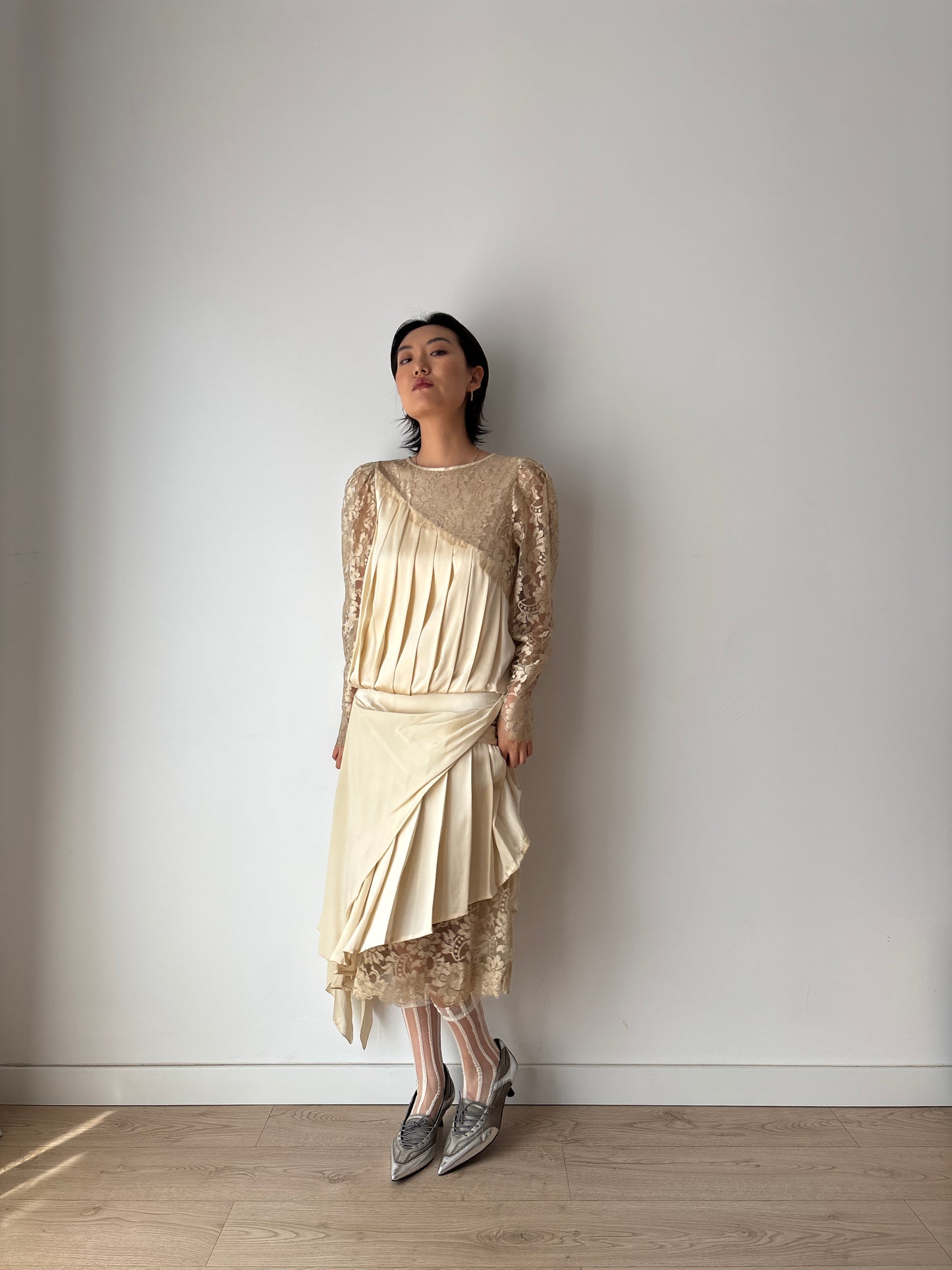 1920s Rare Art Deco Gatsby Bridal Pure Silk Lace Dress, 1930s Hollywood Maxi Event Dress