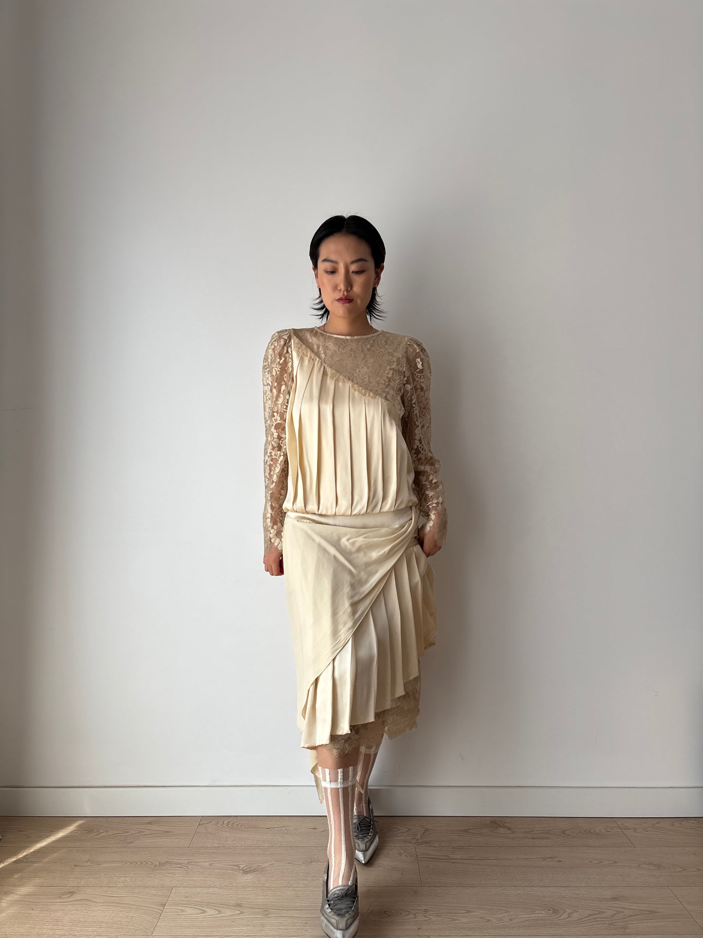 1920s Rare Art Deco Gatsby Bridal Pure Silk Lace Dress, 1930s Hollywood Maxi Event Dress