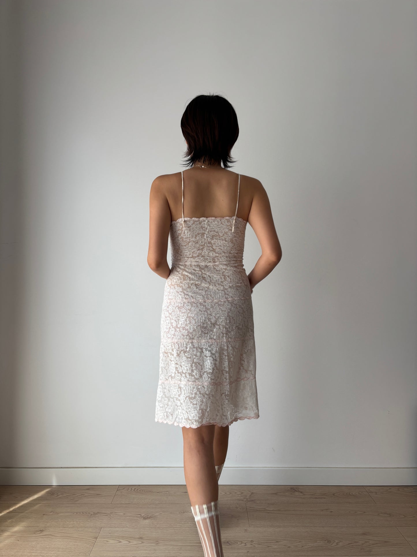 1940s 1950s Antique Pastel Pink Bow Embroidered Lace Cotton Slip underdress