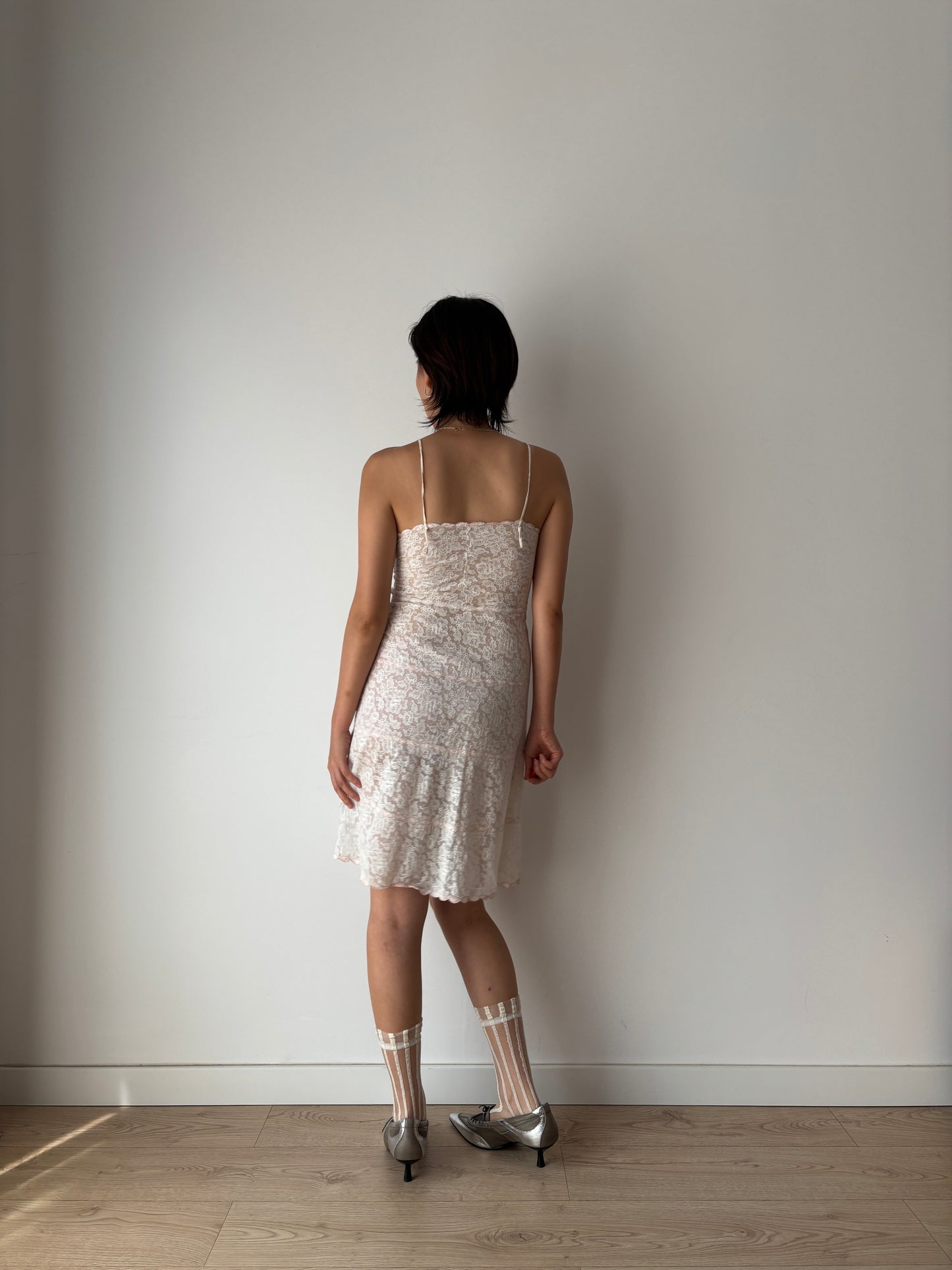 1940s 1950s Antique Pastel Pink Bow Embroidered Lace Cotton Slip underdress