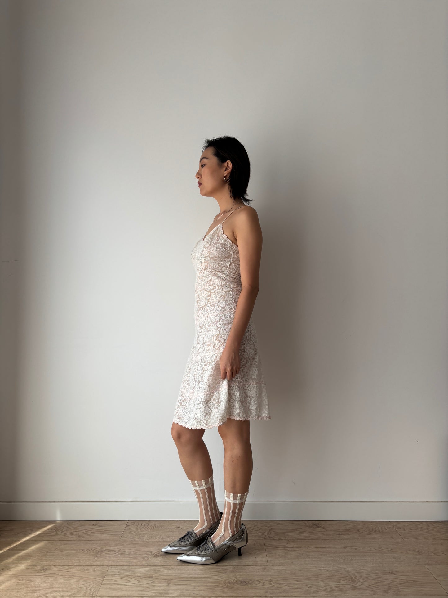 1940s 1950s Antique Pastel Pink Bow Embroidered Lace Cotton Slip underdress