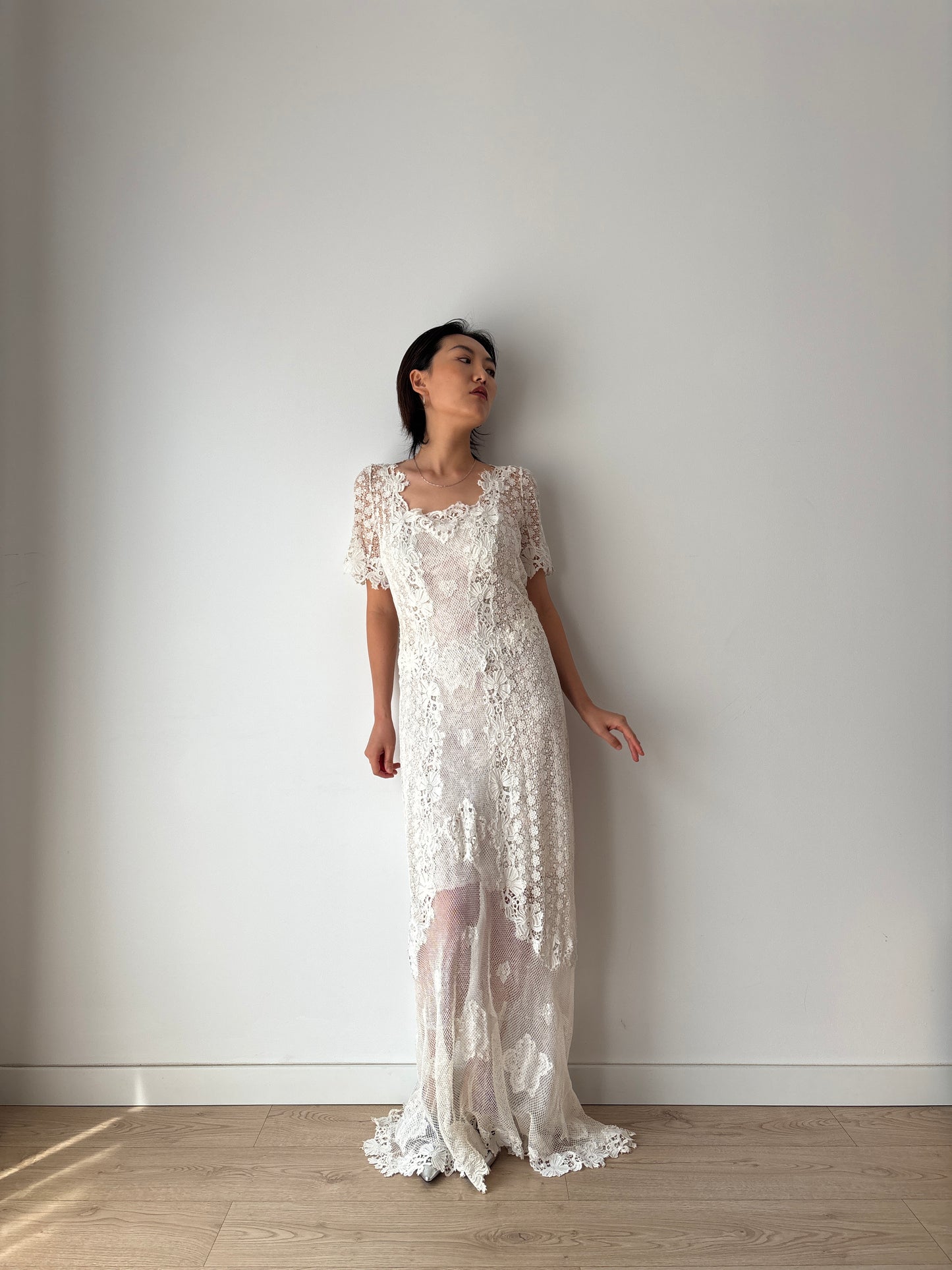 Antique 1900s–1910s Edwardian White Cotton Crochet Lawn Dress