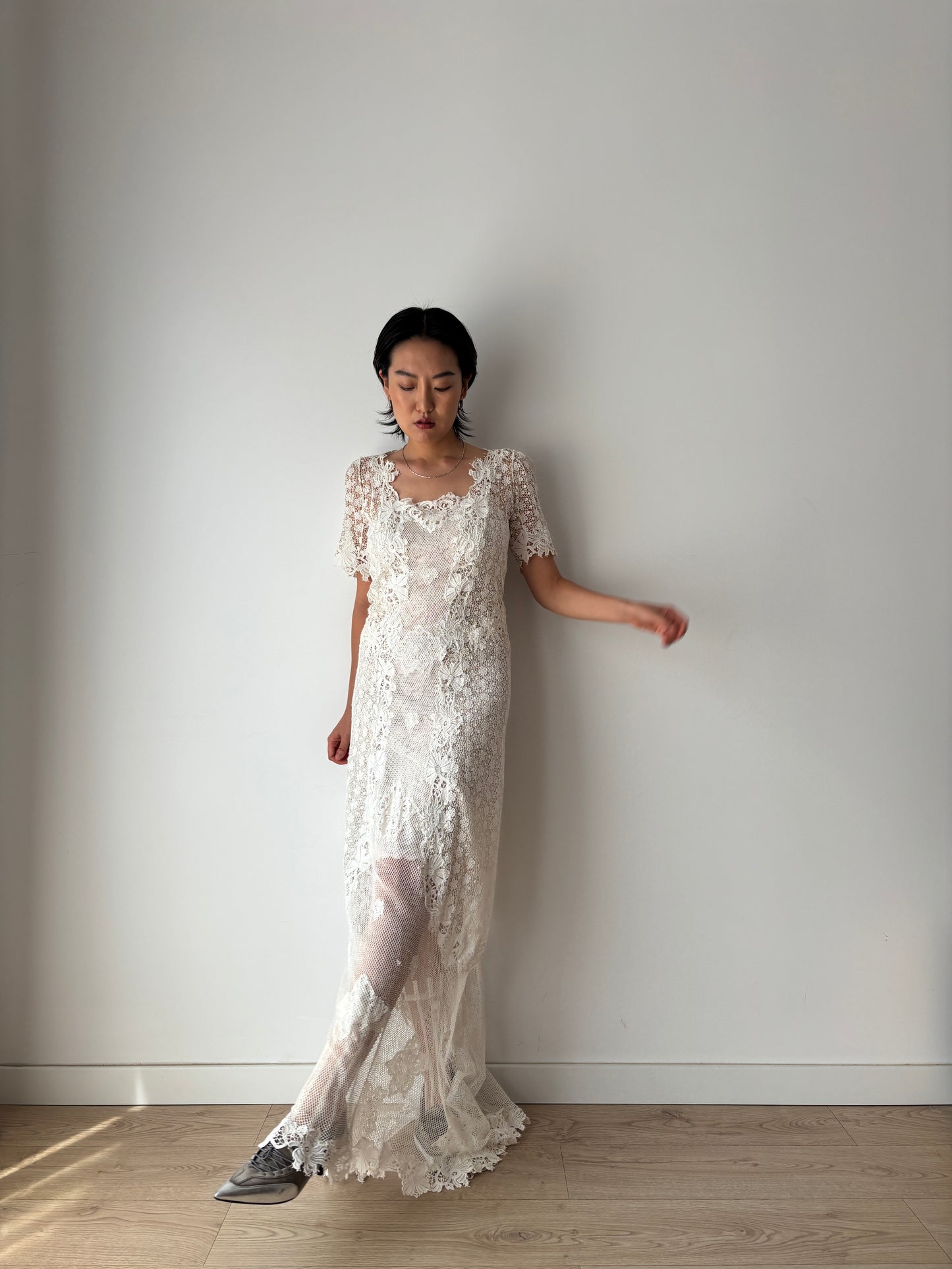 Antique 1900s–1910s Edwardian White Cotton Crochet Lawn Dress