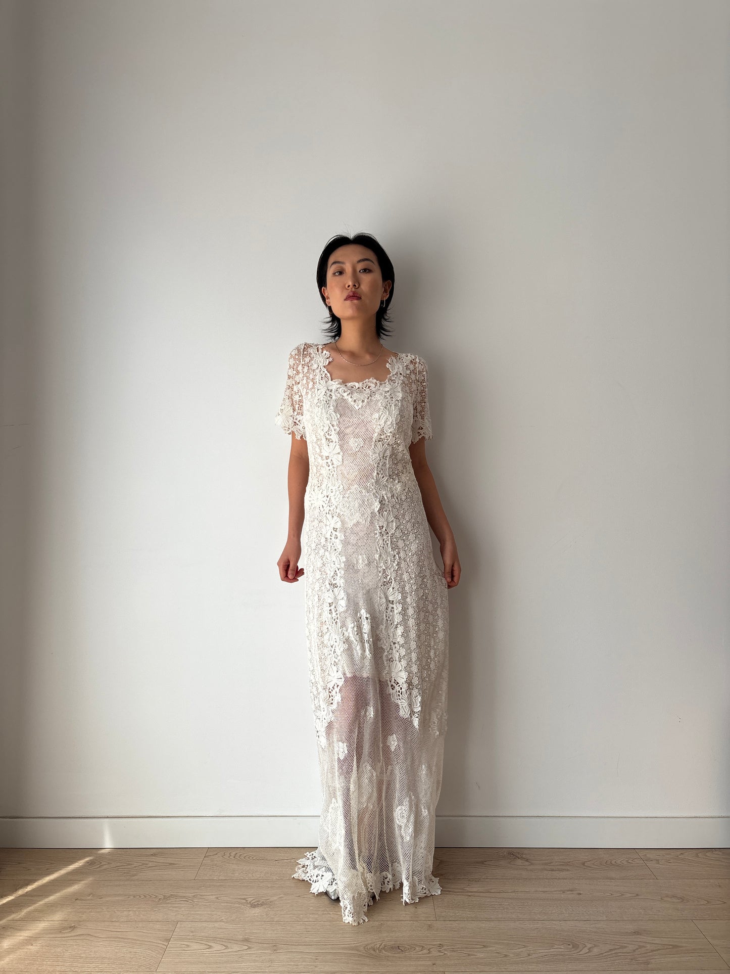 Antique 1900s–1910s Edwardian White Cotton Crochet Lawn Dress