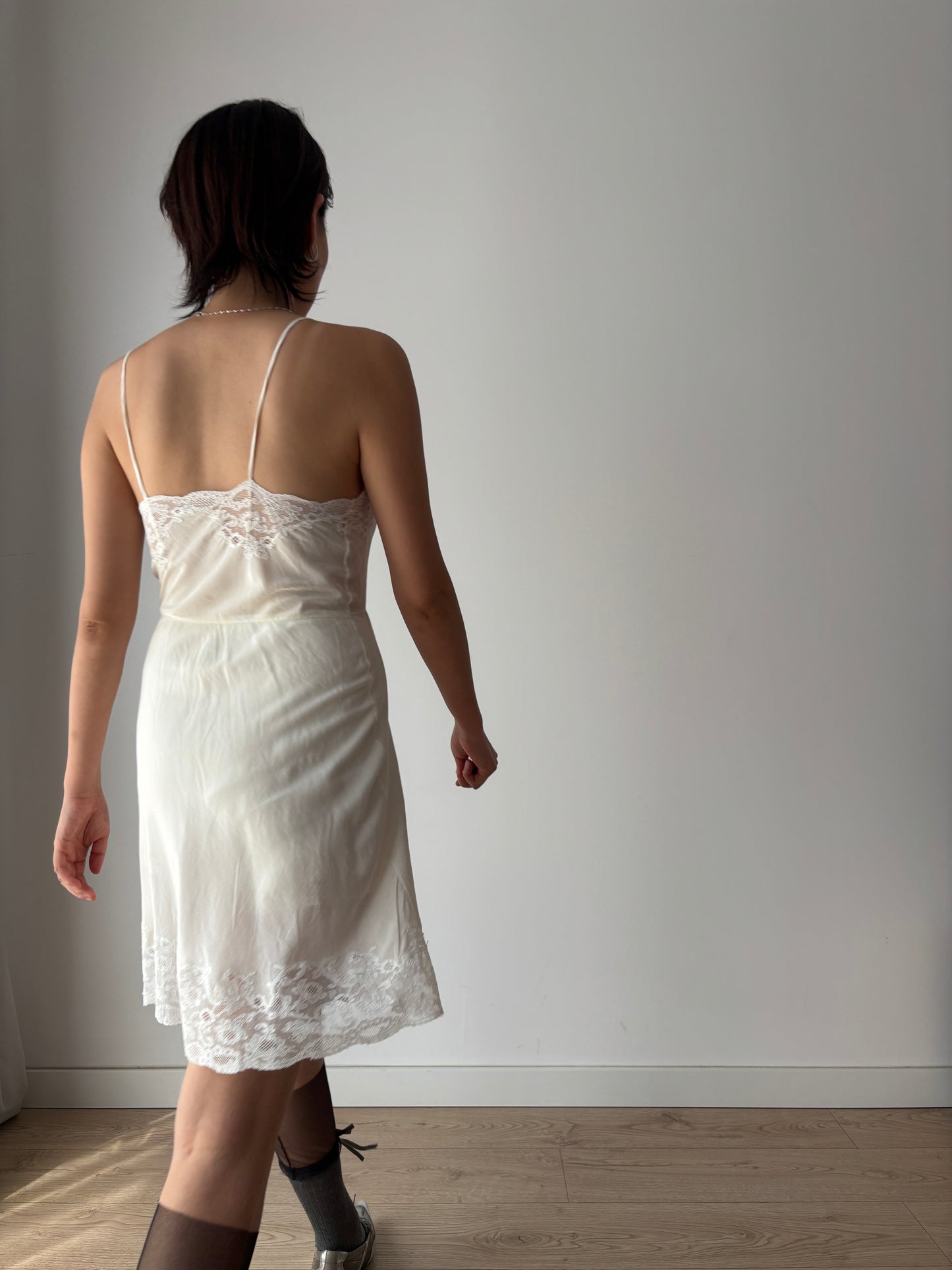 1930s Antique White Lace Liquid Silk Bridal Slip French Lacedress