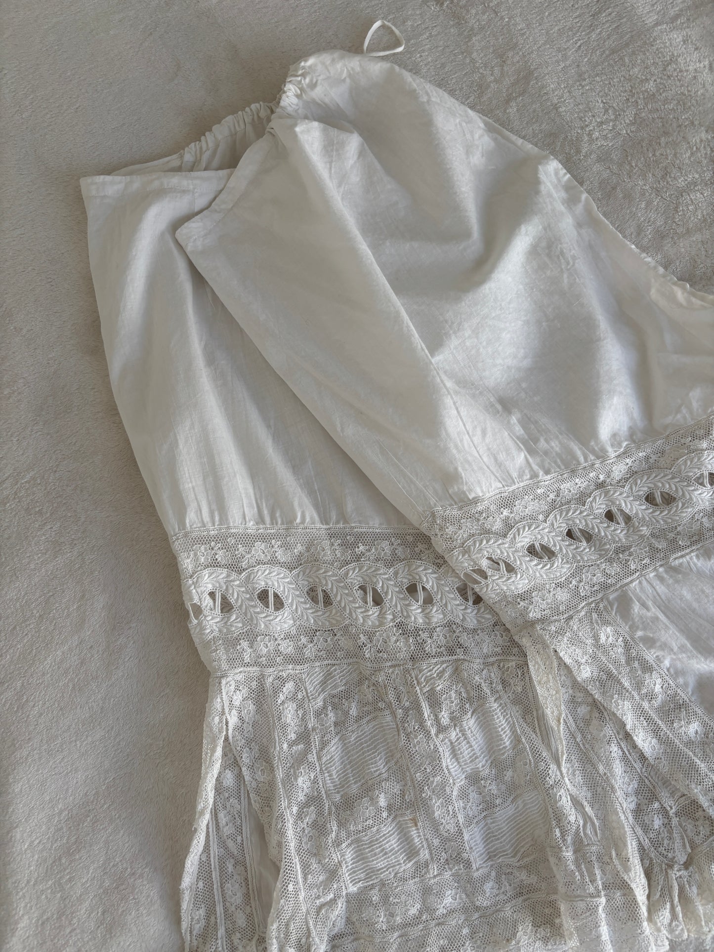 Antique 1900s Lace Renaissance Victorian Edwardian Lingerie Culottes Panties, Parisian White Knickers French Bloomers with Open Crotch