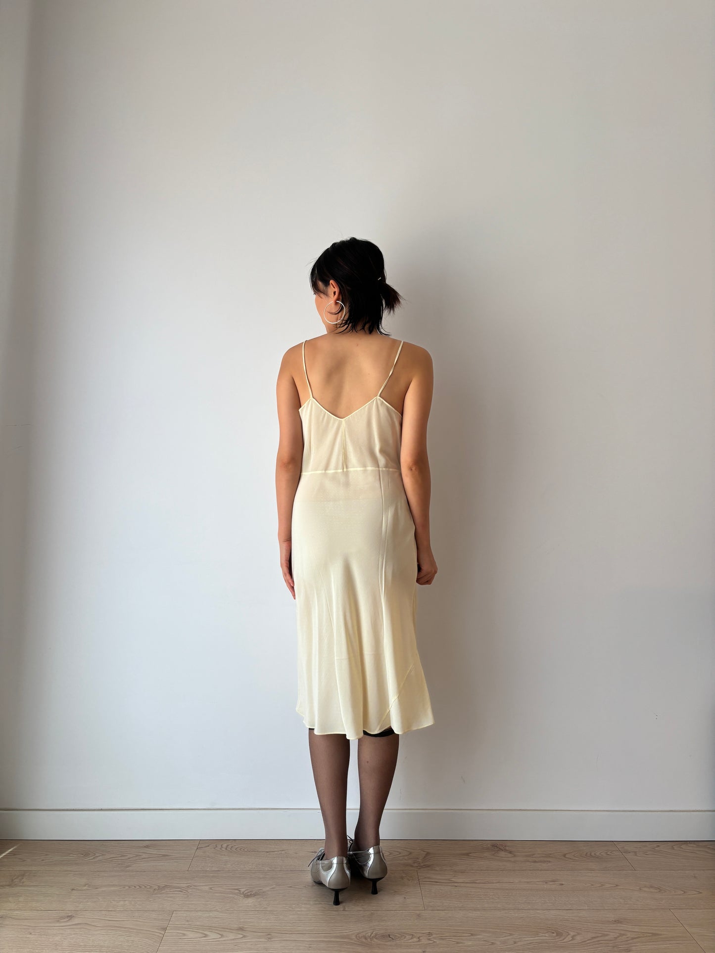 1930s Antique Yellow Lace Silk Embroidered Slip dress, Vintage lace mini dress