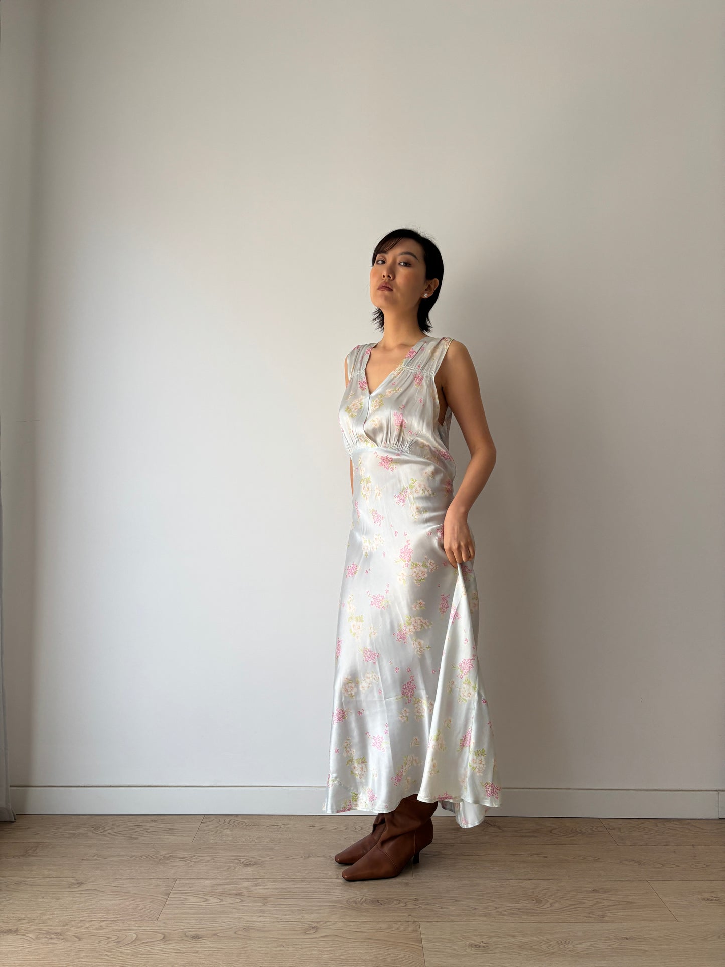 1930s silk satin floral dress