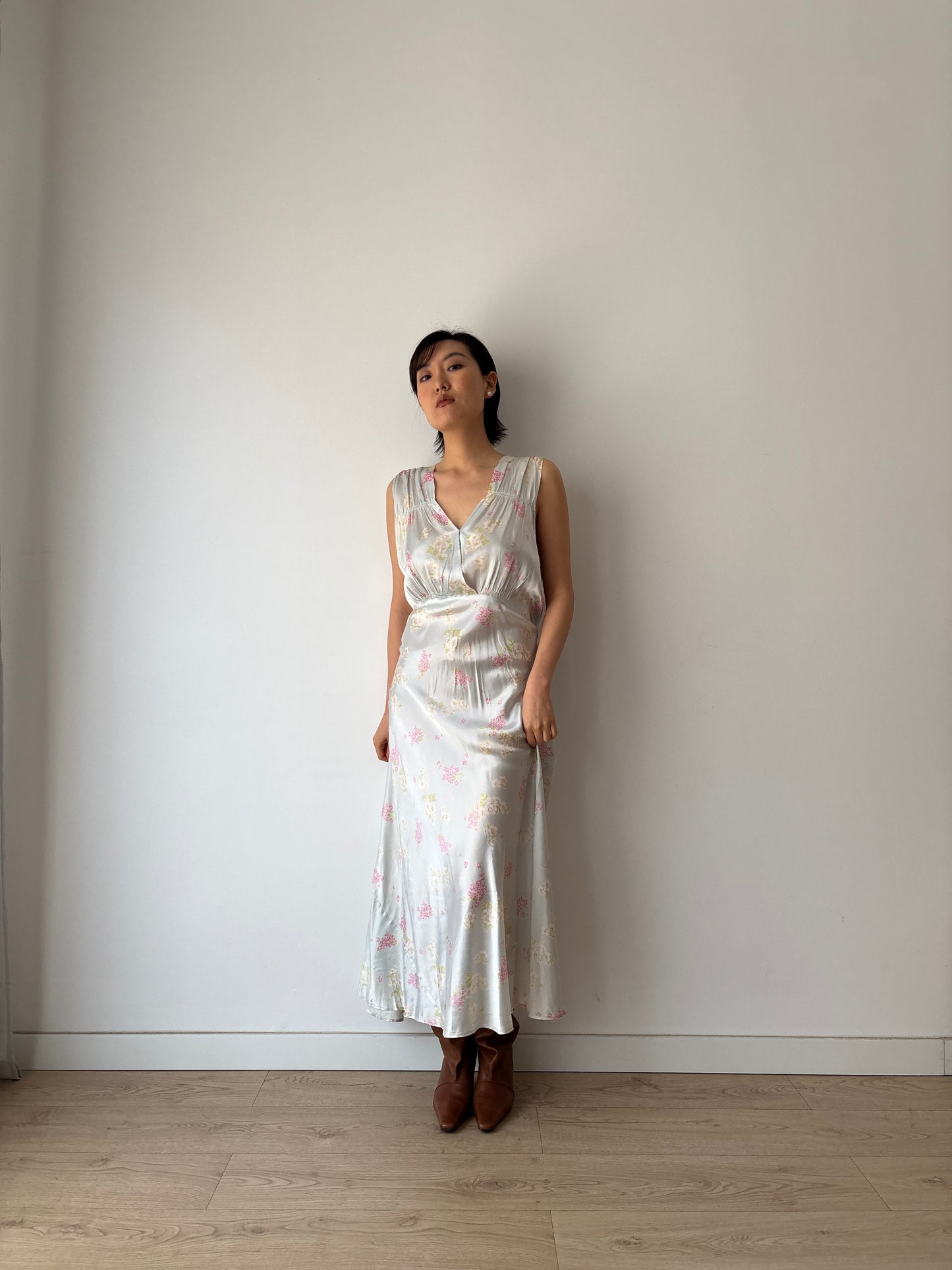 1930s silk satin floral dress