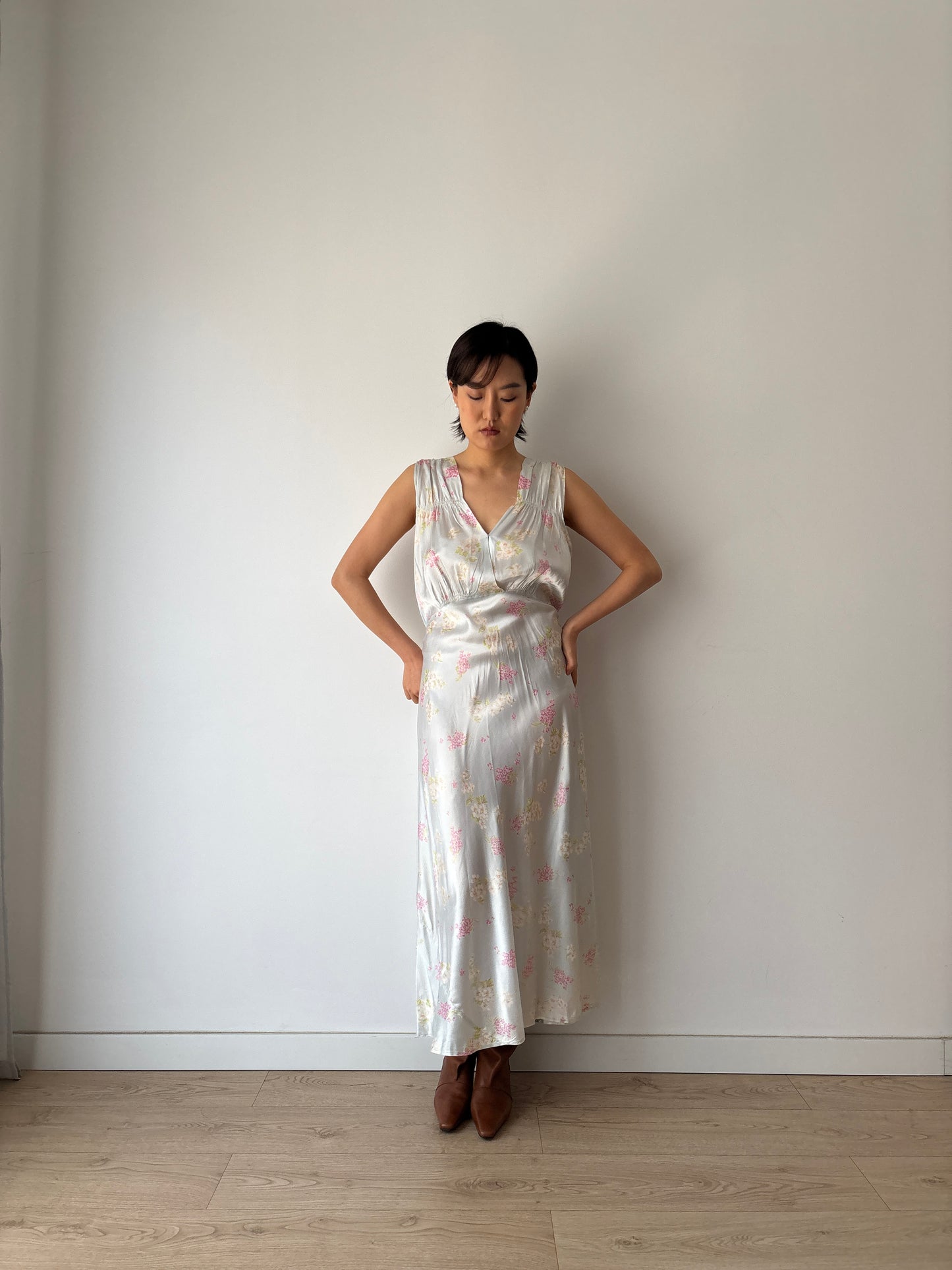 1930s silk satin floral dress