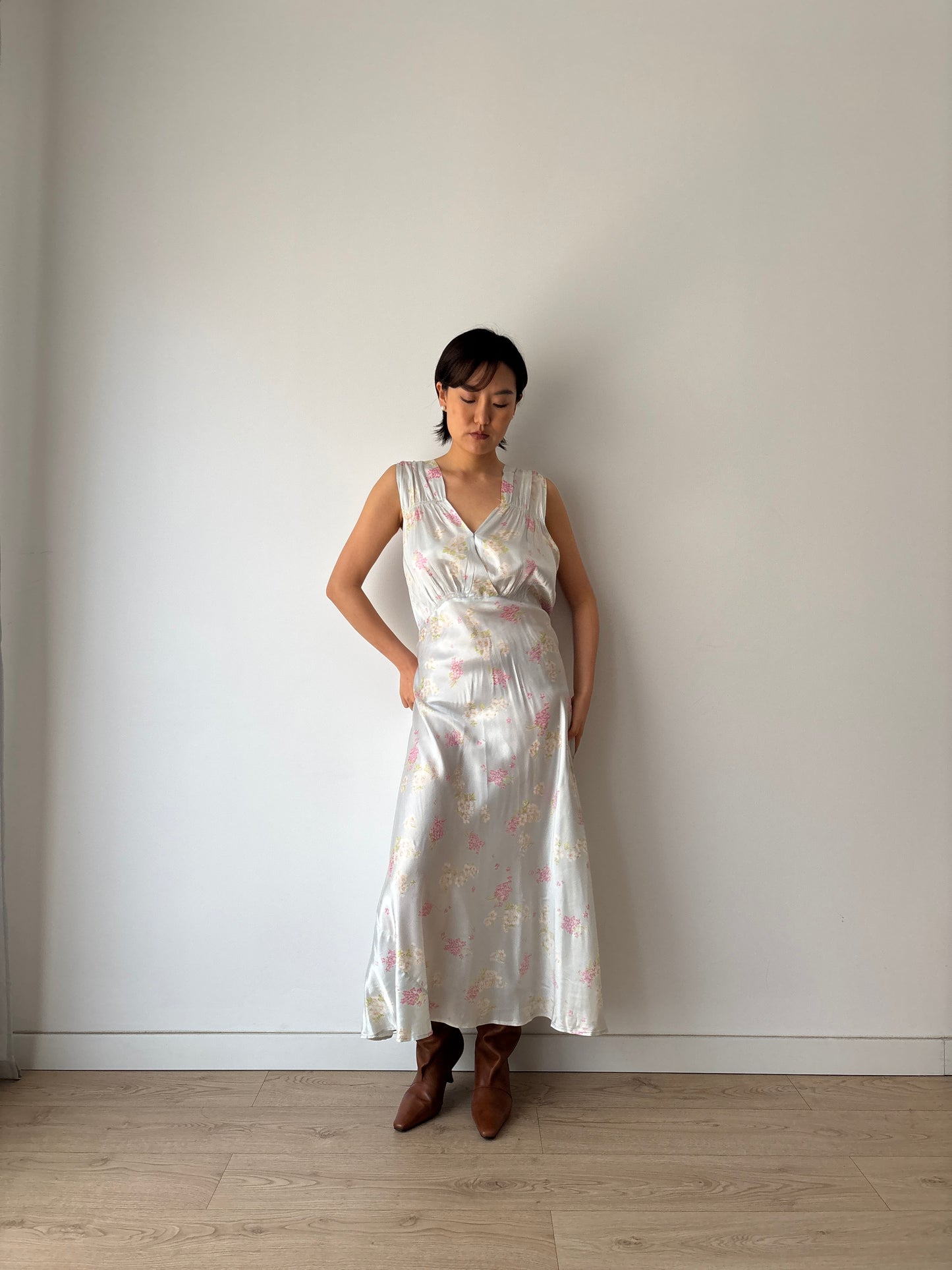 1930s silk satin floral dress