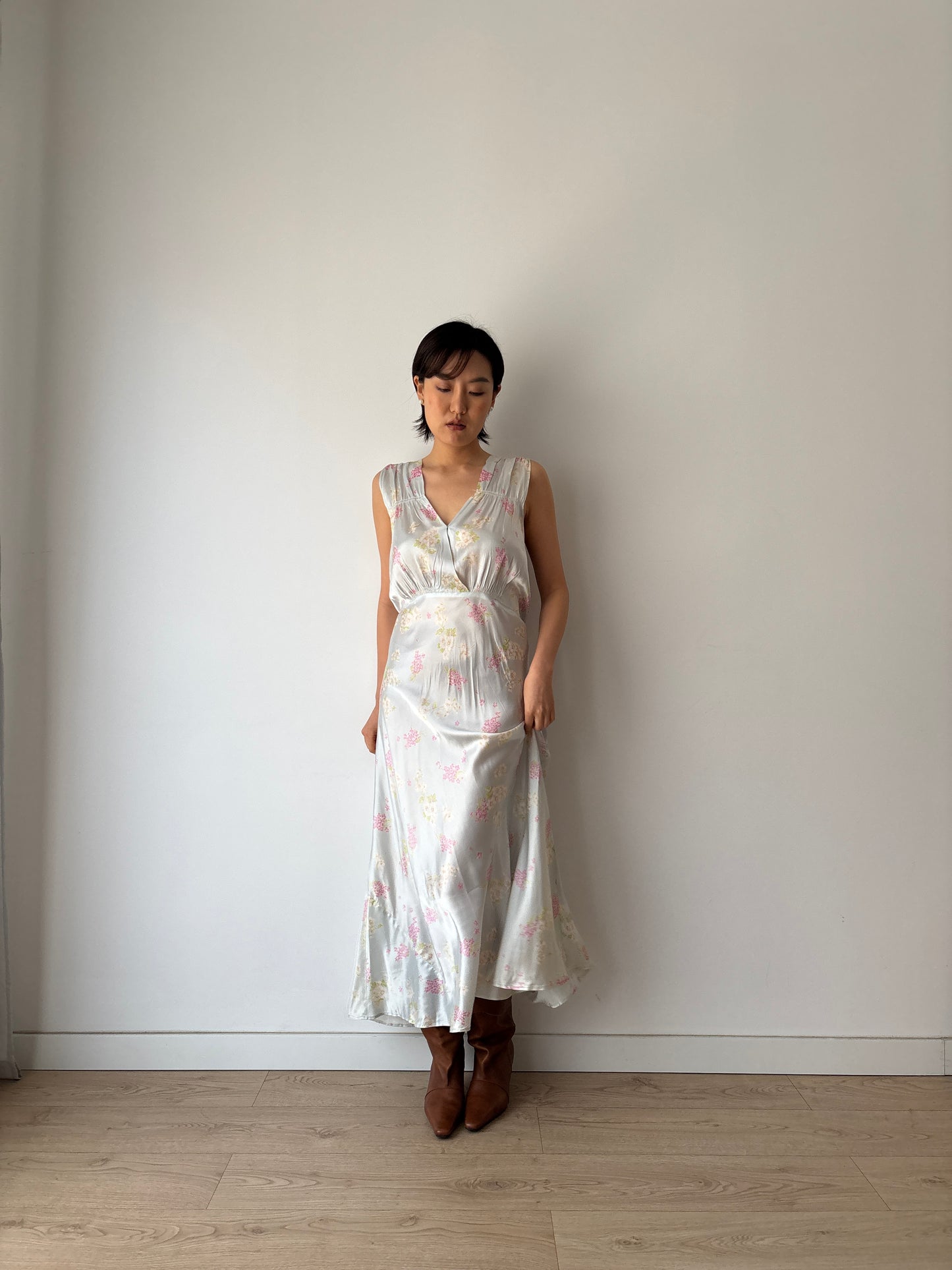 1930s silk satin floral dress