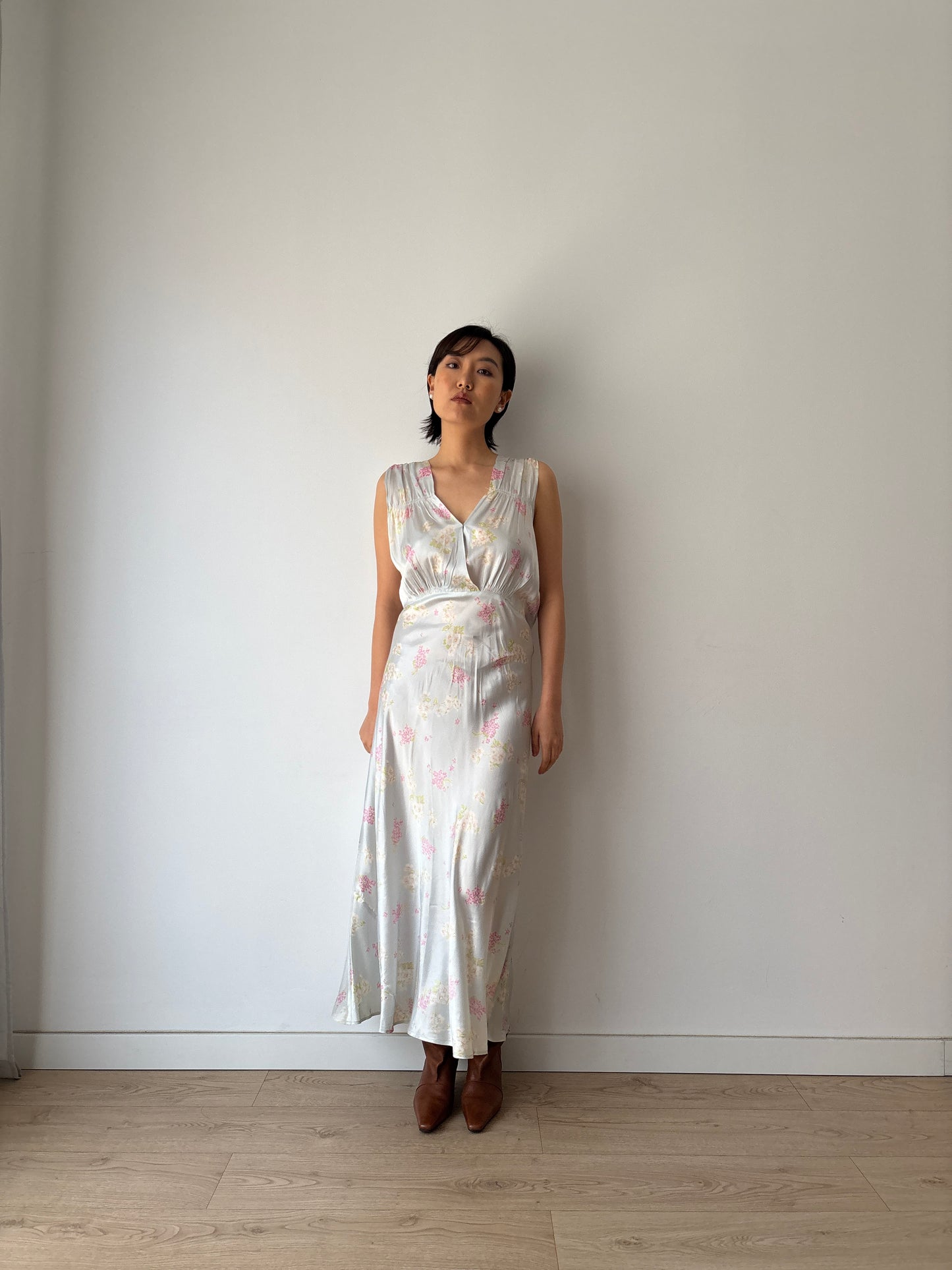 1930s silk satin floral dress