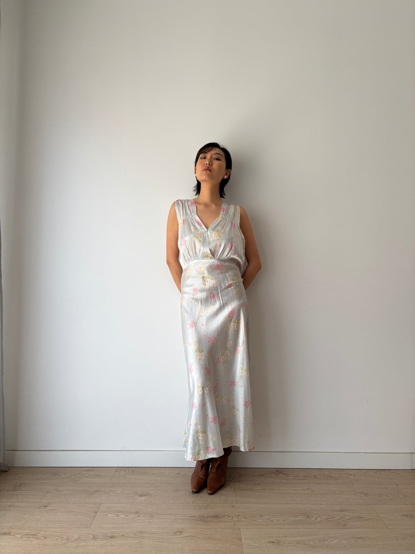 1930s silk satin floral dress