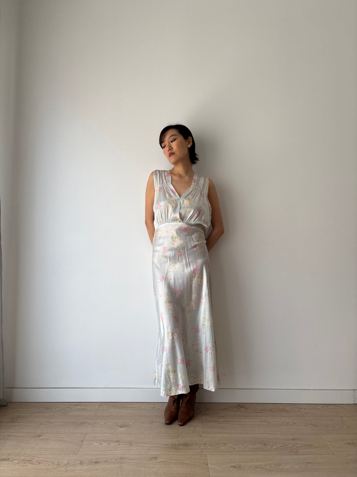 1930s silk satin floral dress