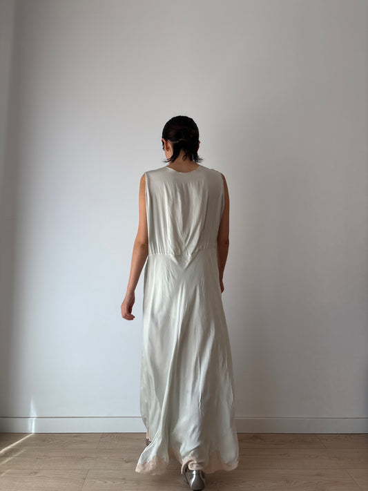 Antique 1930s bias cut liquid blue pure silk bridal nightdress