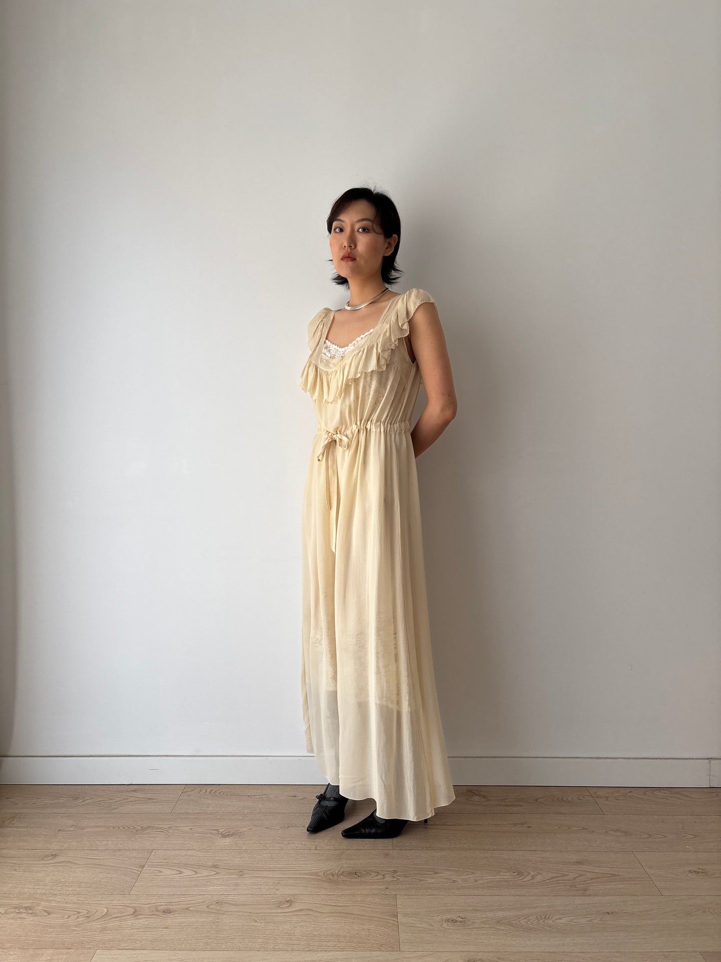1930s Silk Chiffon Slip Maxi Bias Cut bridal ceremony dress