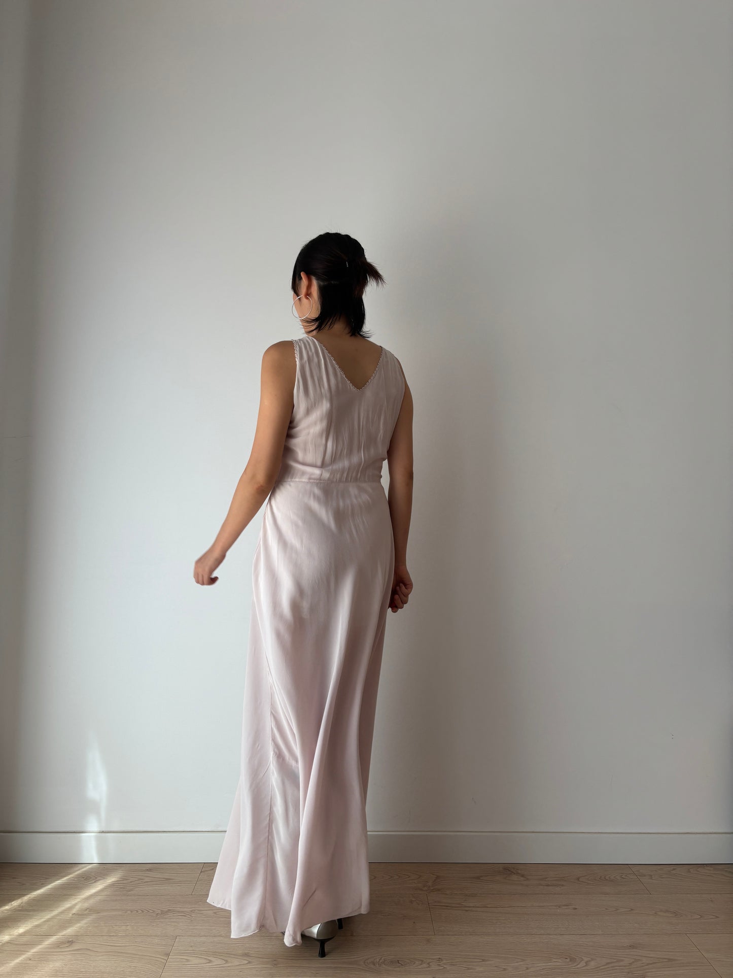 Rare 1930s Lilac Silk Chiffon Nightgown Bias Cut 2 Piece Set / Bed Jacket and Slip Dress Lingerie French Romantic Hollow Lace Peignoir Set