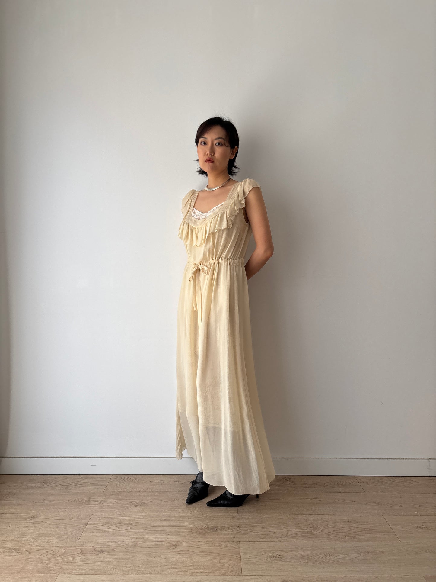 1930s Silk Chiffon Slip Maxi Bias Cut bridal ceremony dress