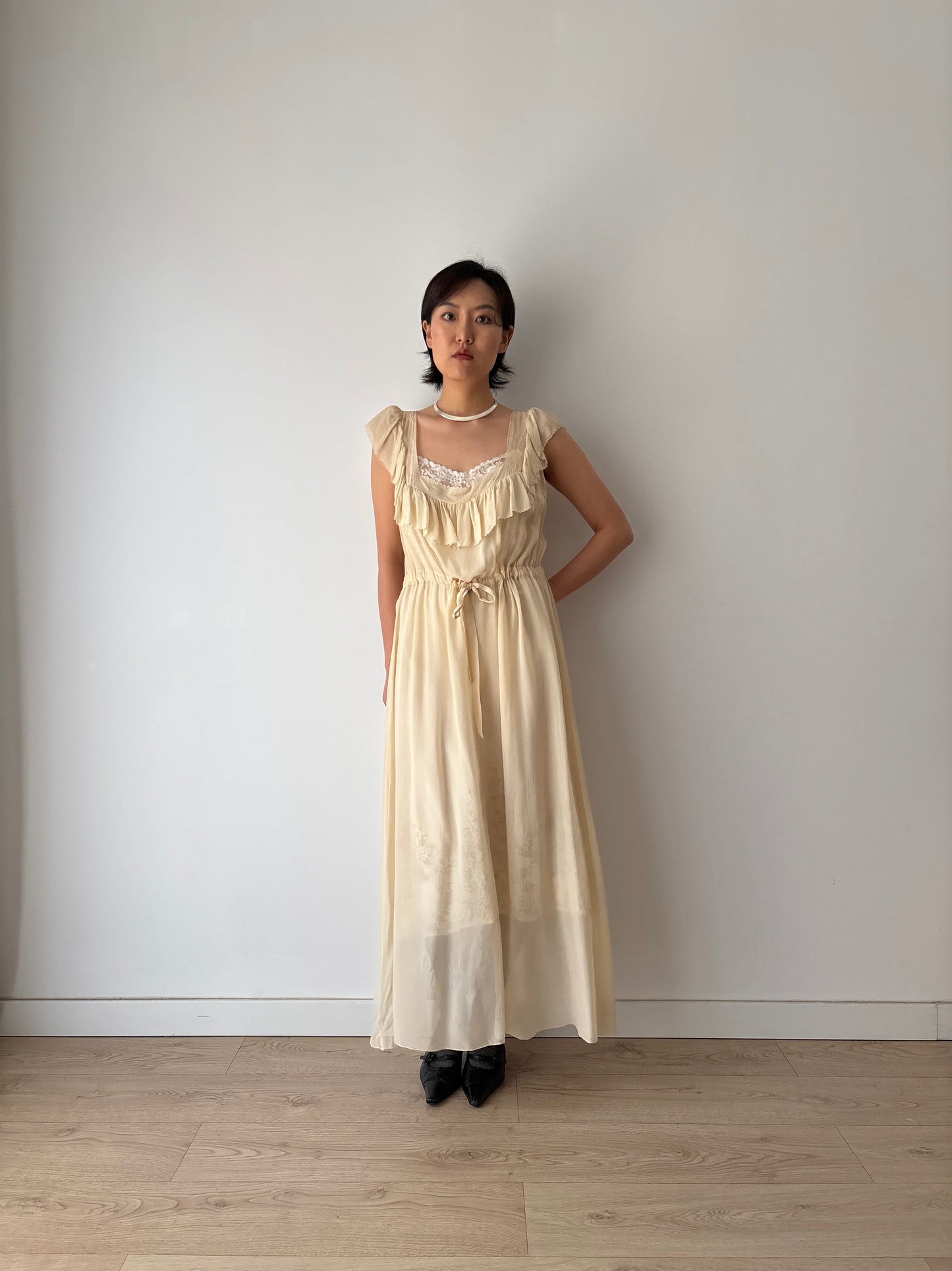 1930s Silk Chiffon Slip Maxi Bias Cut bridal ceremony dress