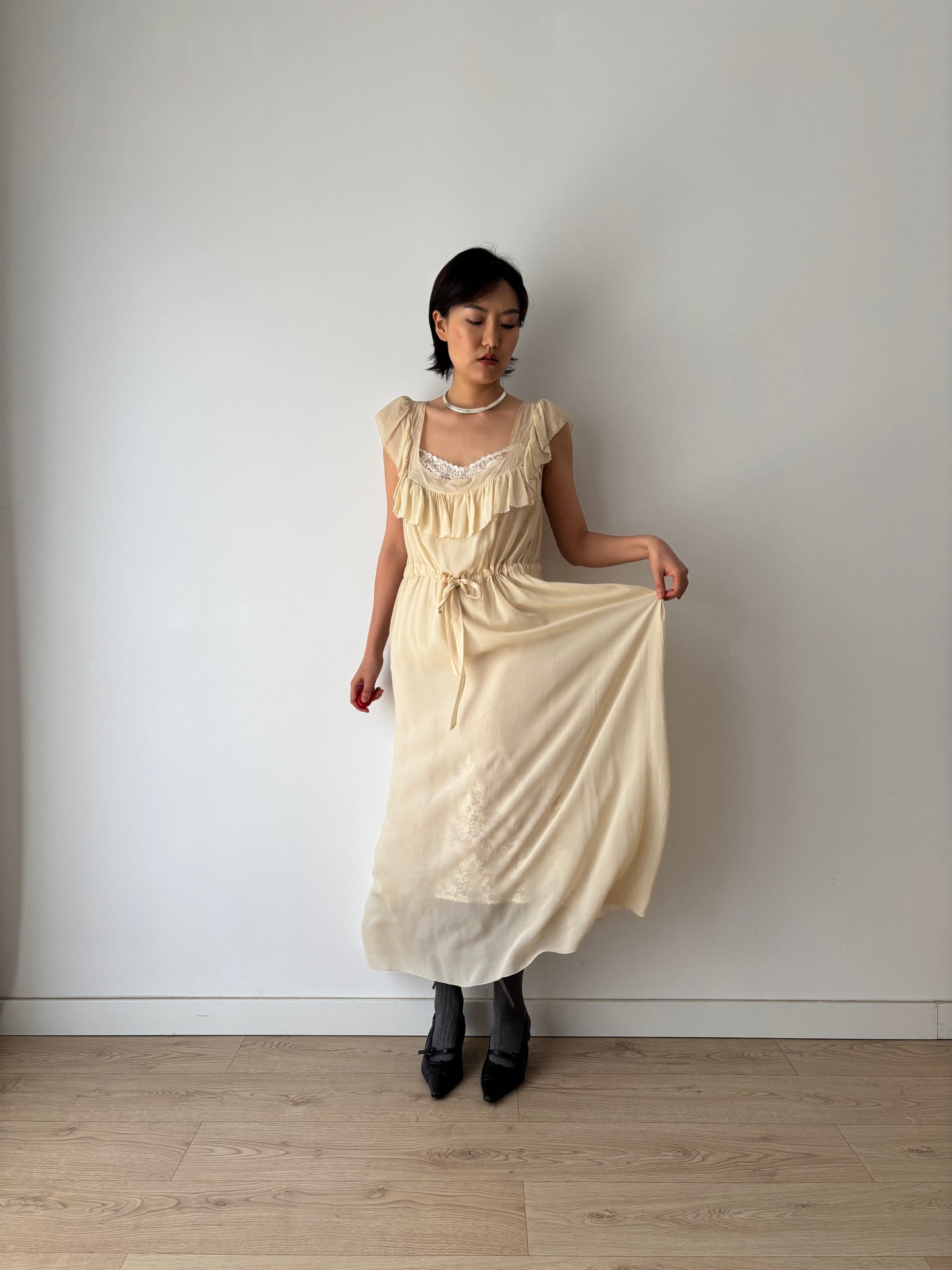 1930s Silk Chiffon Slip Maxi Bias Cut bridal ceremony dress