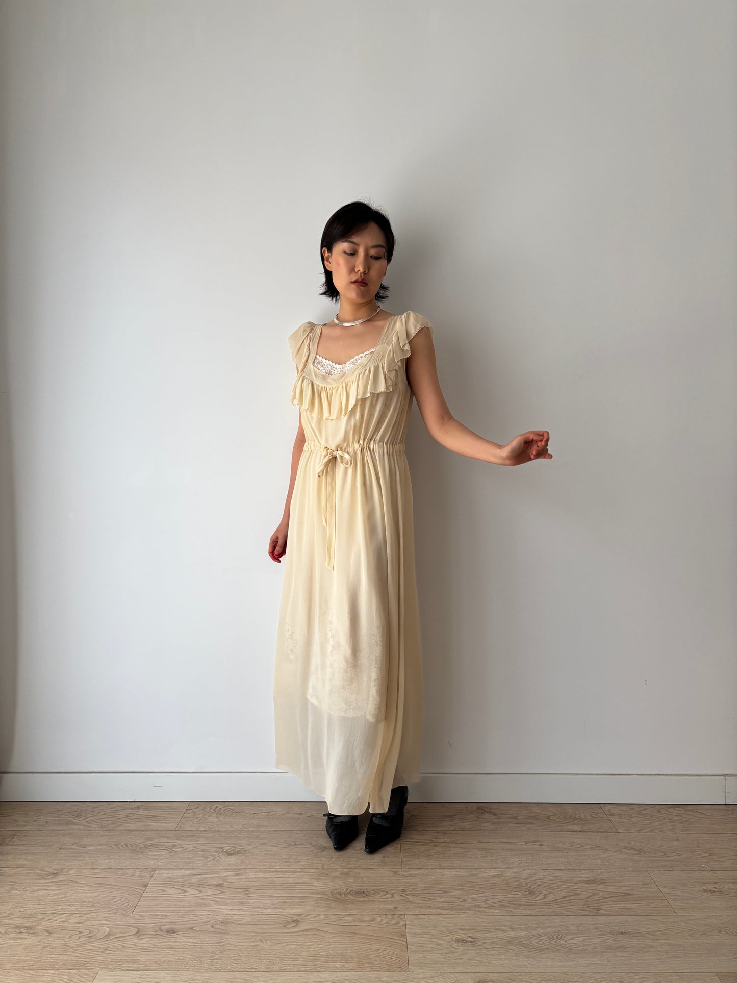 1930s Silk Chiffon Slip Maxi Bias Cut bridal ceremony dress