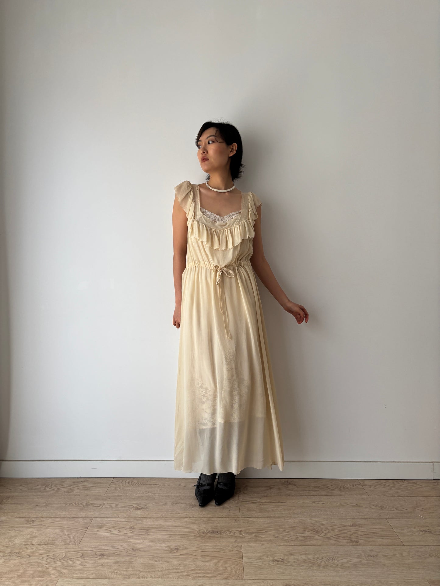 1930s Silk Chiffon Slip Maxi Bias Cut bridal ceremony dress