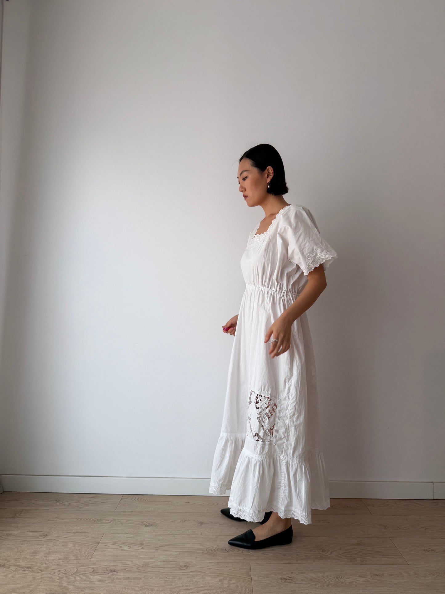 1910s Edwardian Floral French Embroidered Cotton Nightgown