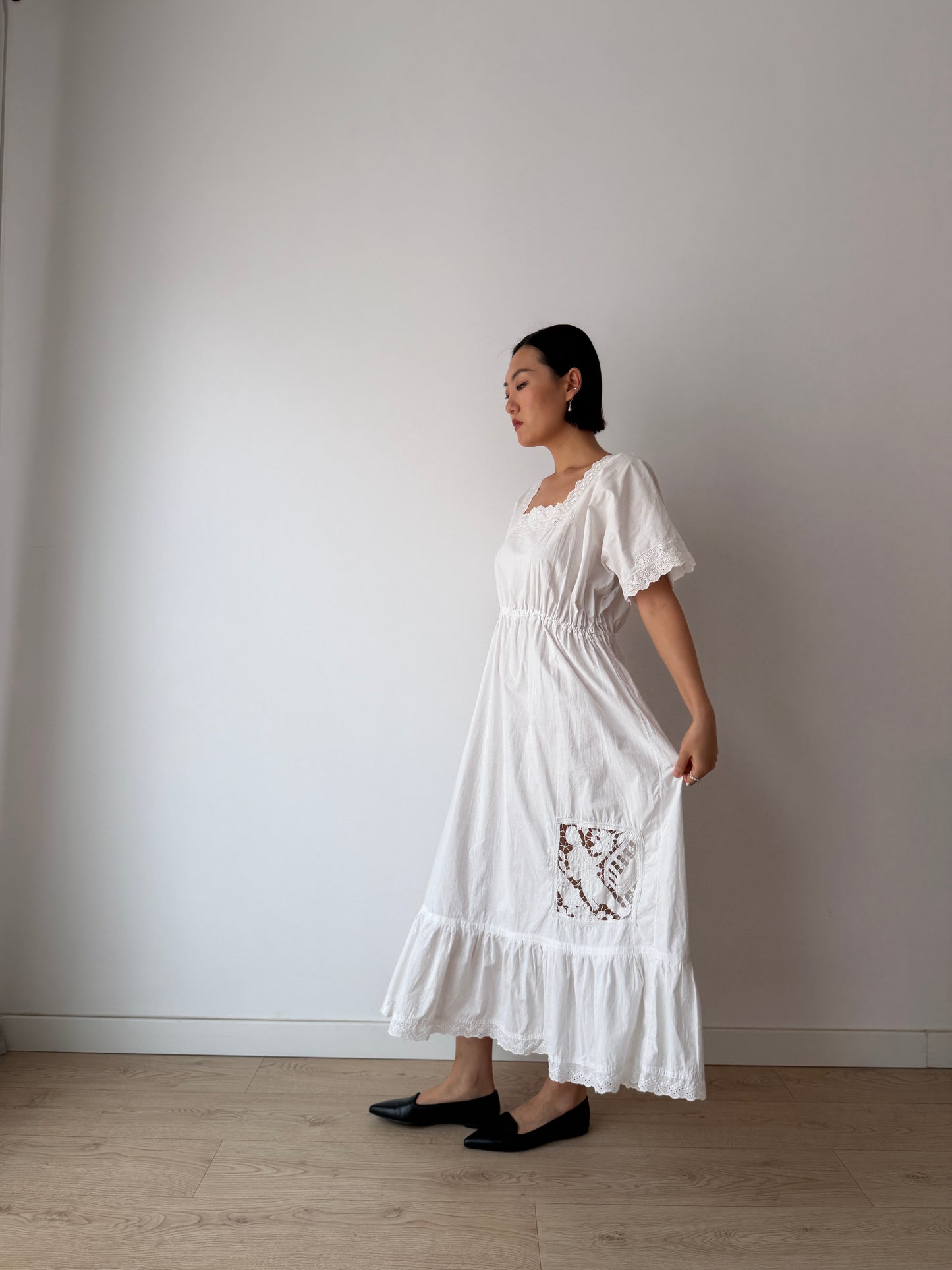 1910s Edwardian Floral French Embroidered Cotton Nightgown