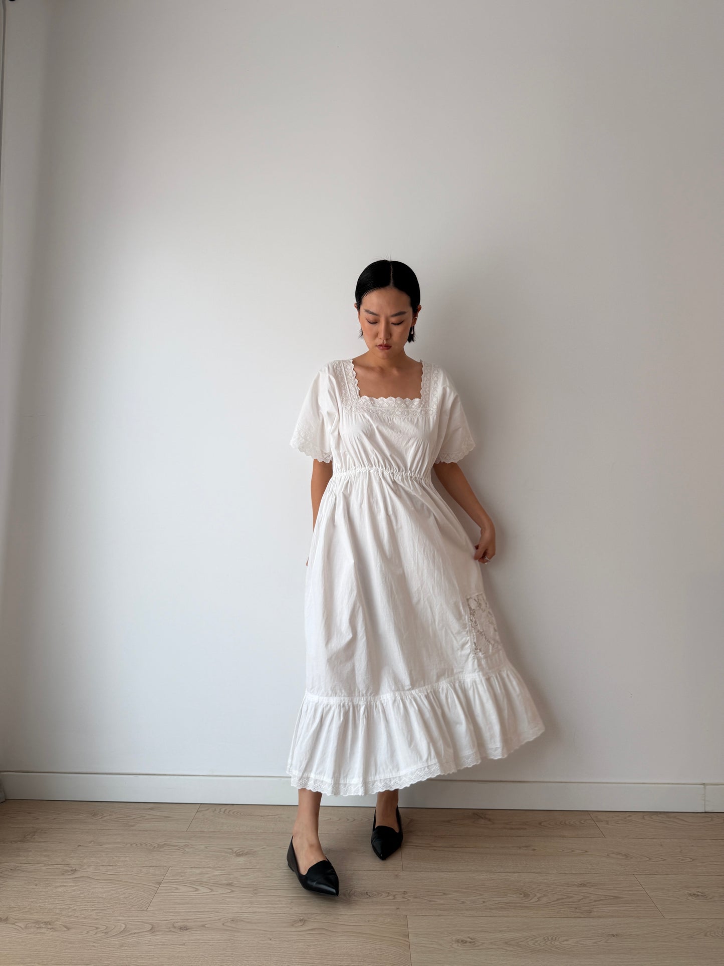 1910s Edwardian Floral French Embroidered Cotton Nightgown