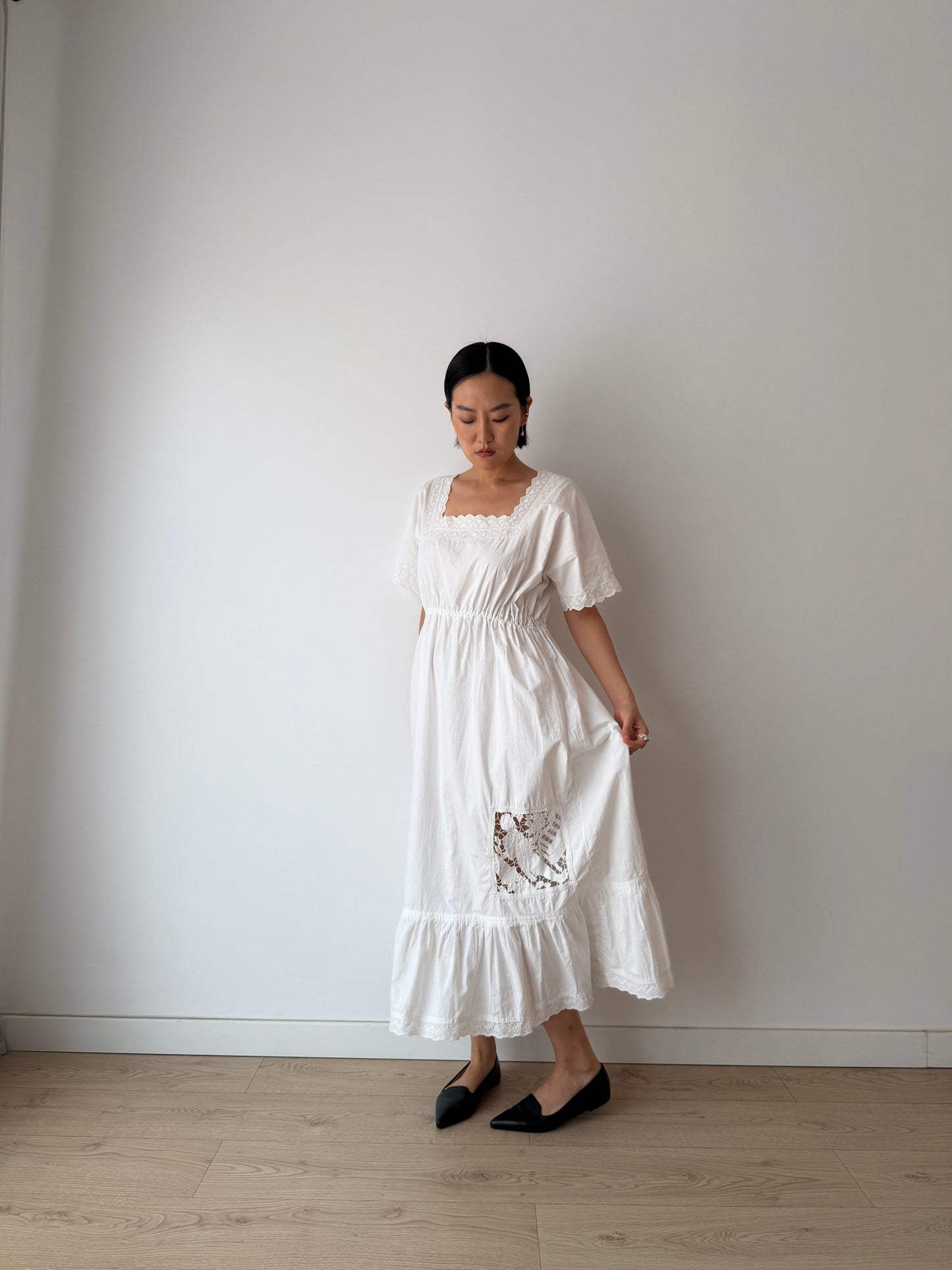 1910s Edwardian Floral French Embroidered Cotton Nightgown
