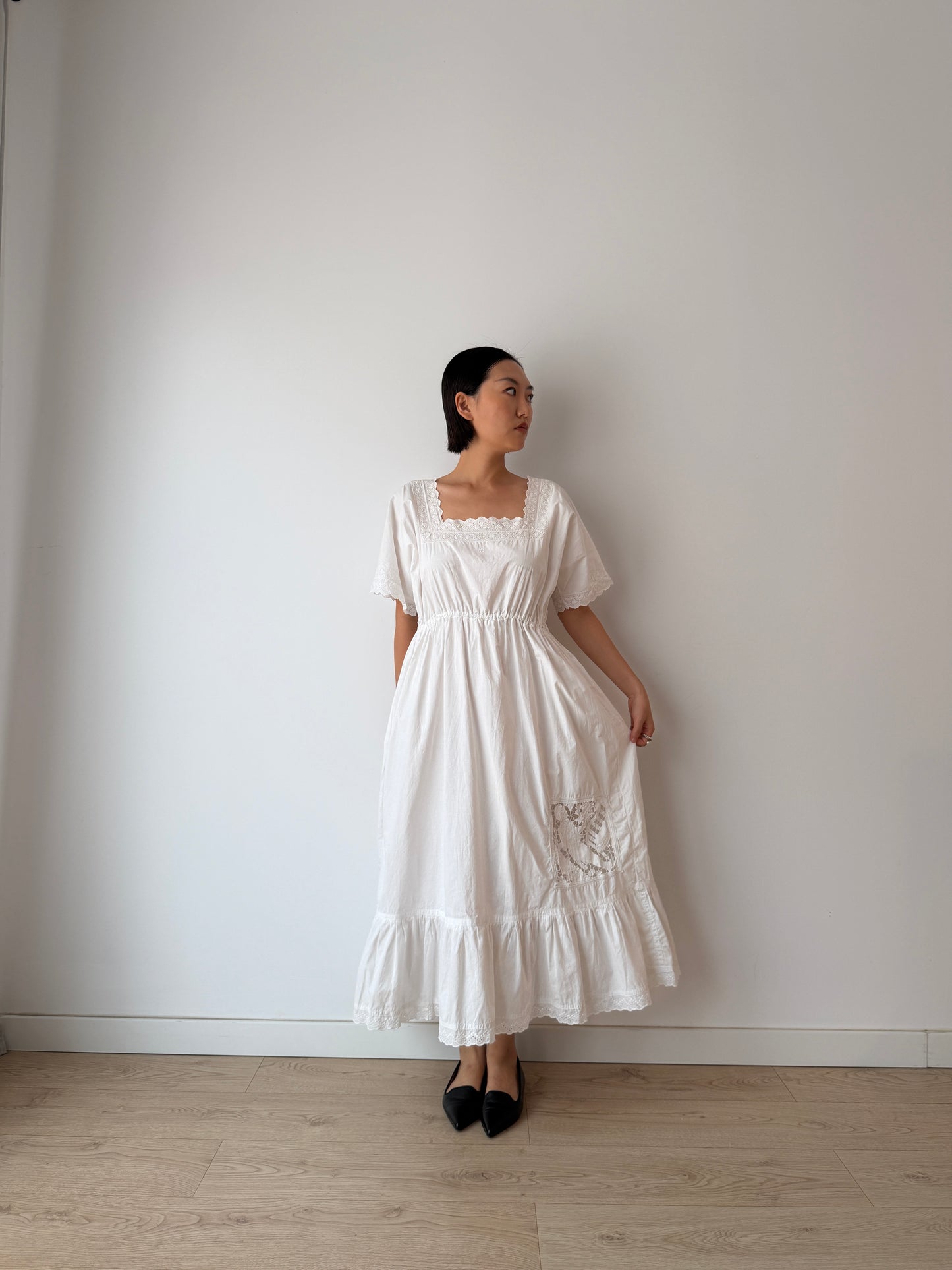 1910s Edwardian Floral French Embroidered Cotton Nightgown