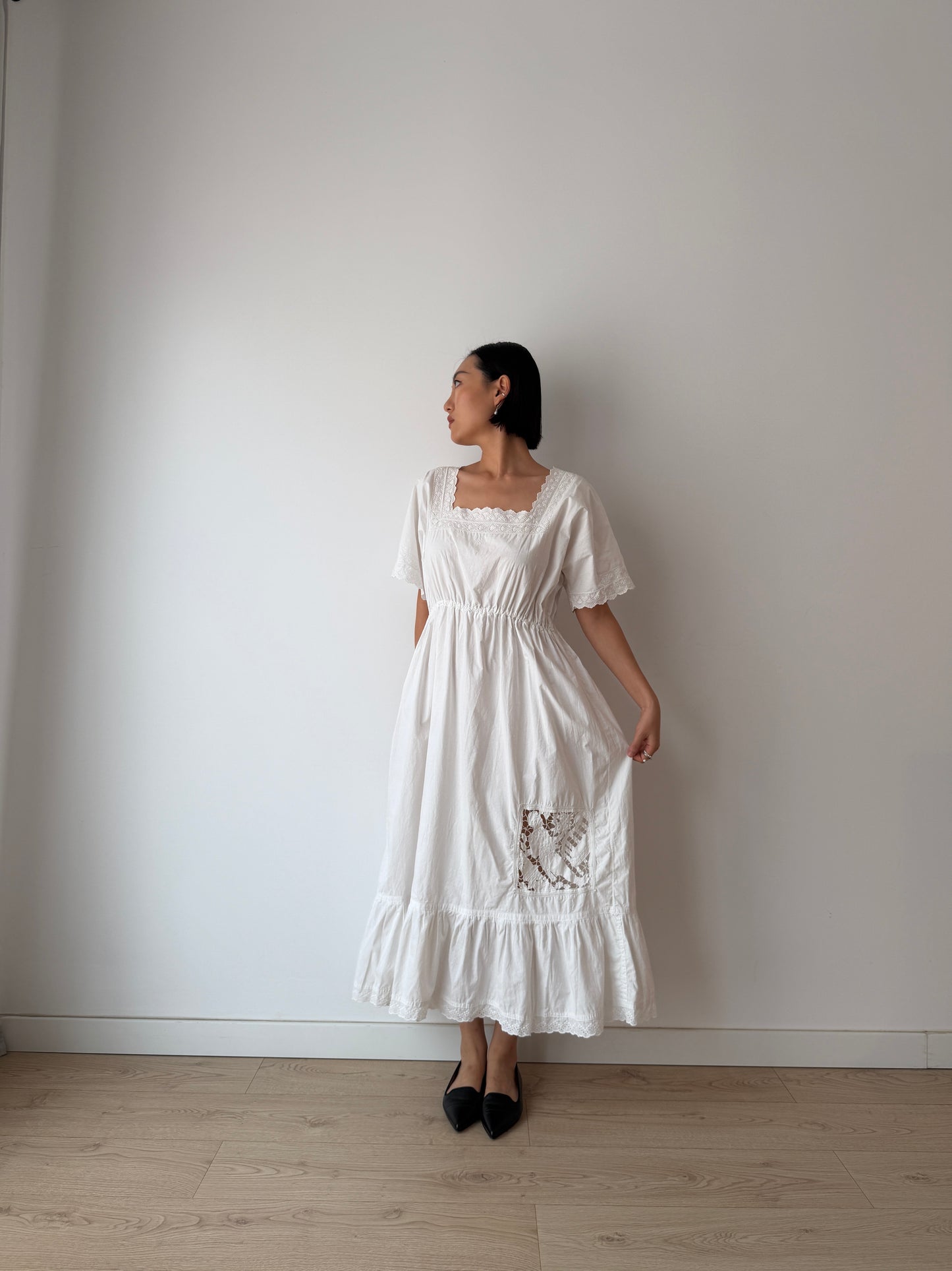1910s Edwardian Floral French Embroidered Cotton Nightgown