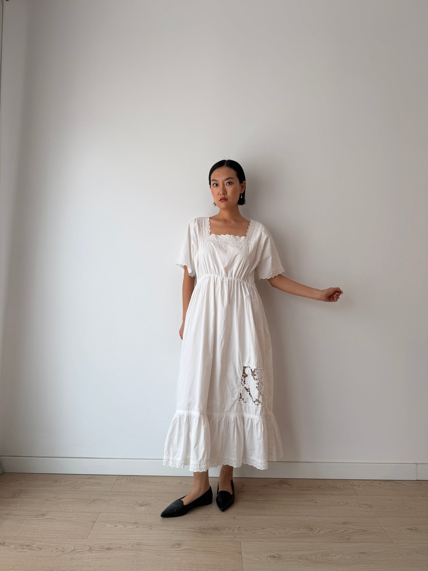 1910s Edwardian Floral French Embroidered Cotton Nightgown